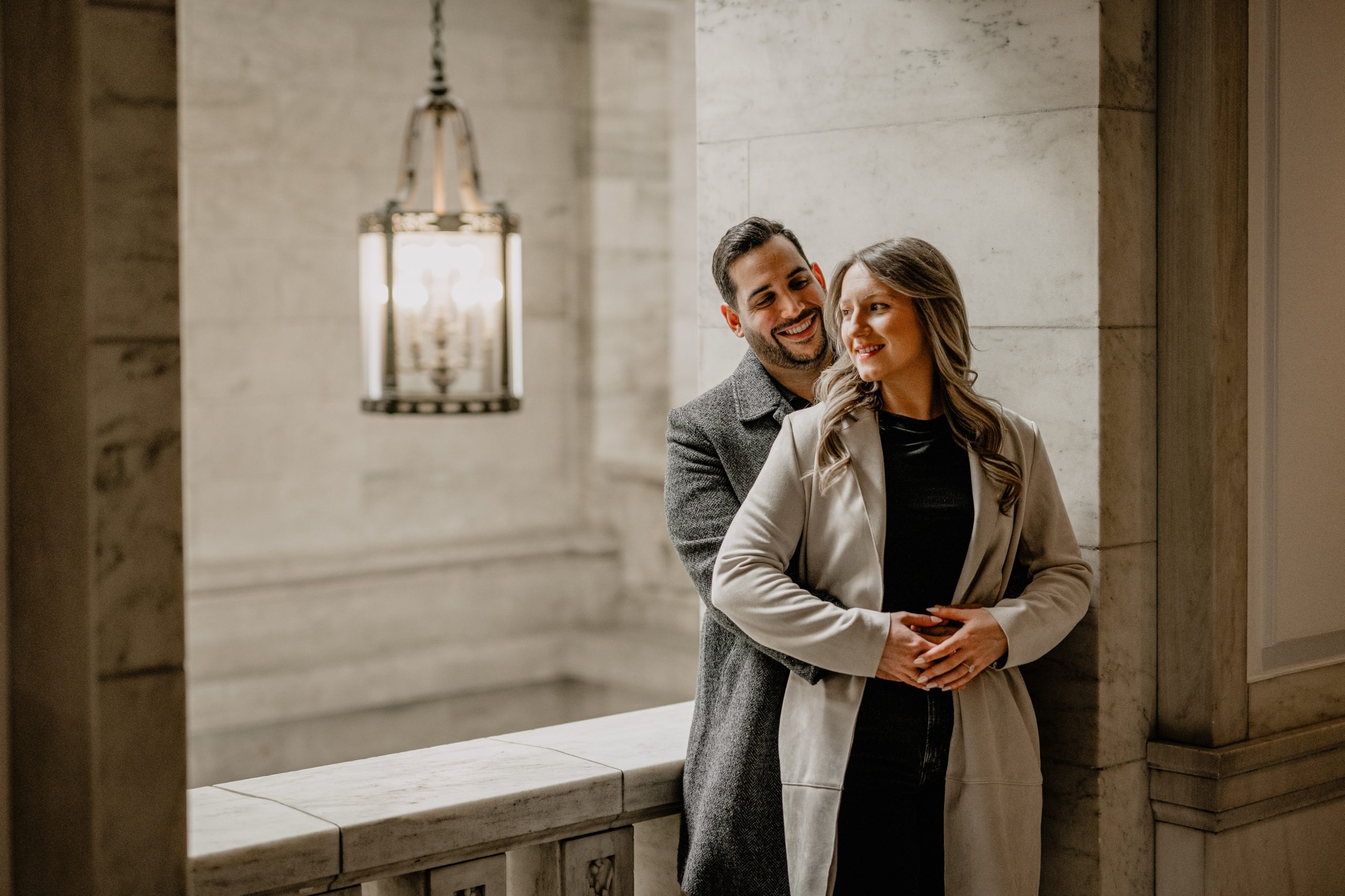 Couple at their New York Public Library Engagements and Weddings
