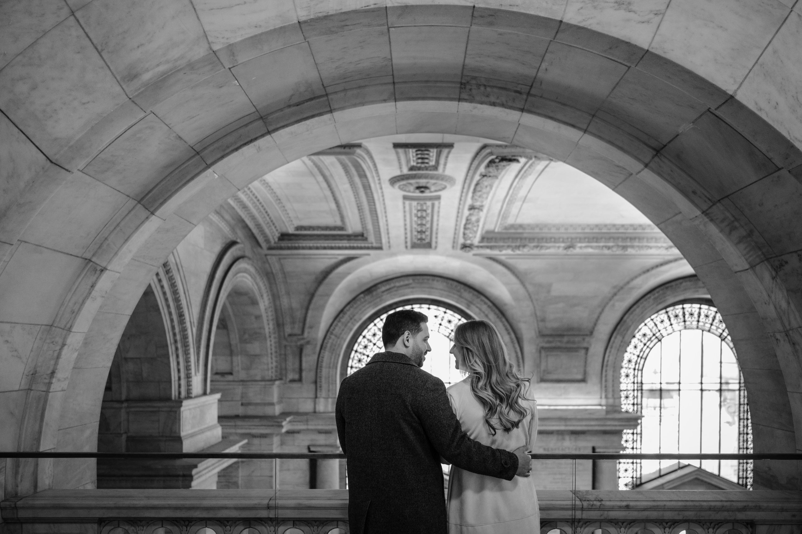 Couple at their New York Public Library Engagements and Weddings