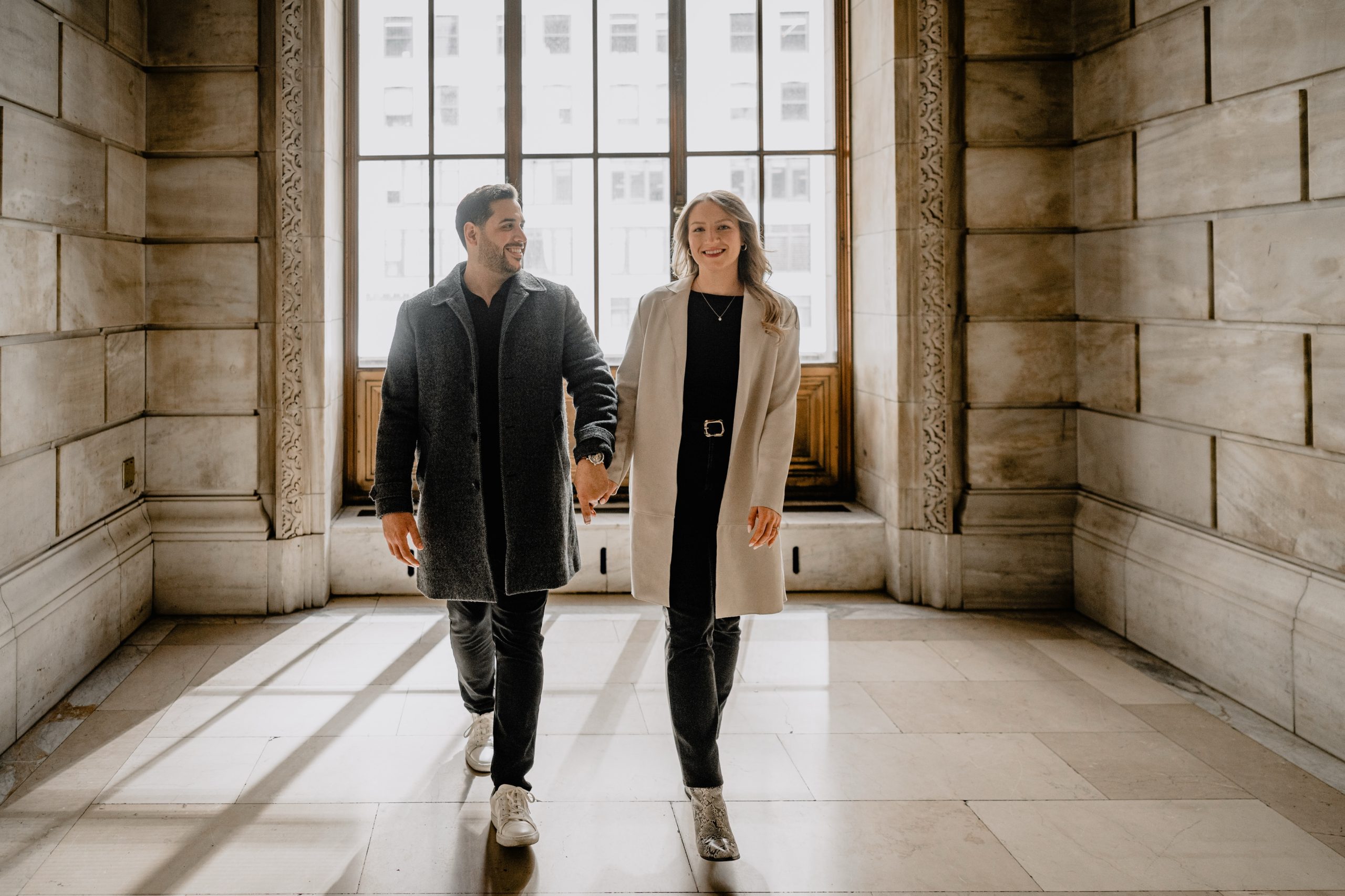 Couple at their New York Public Library Engagements and Weddings