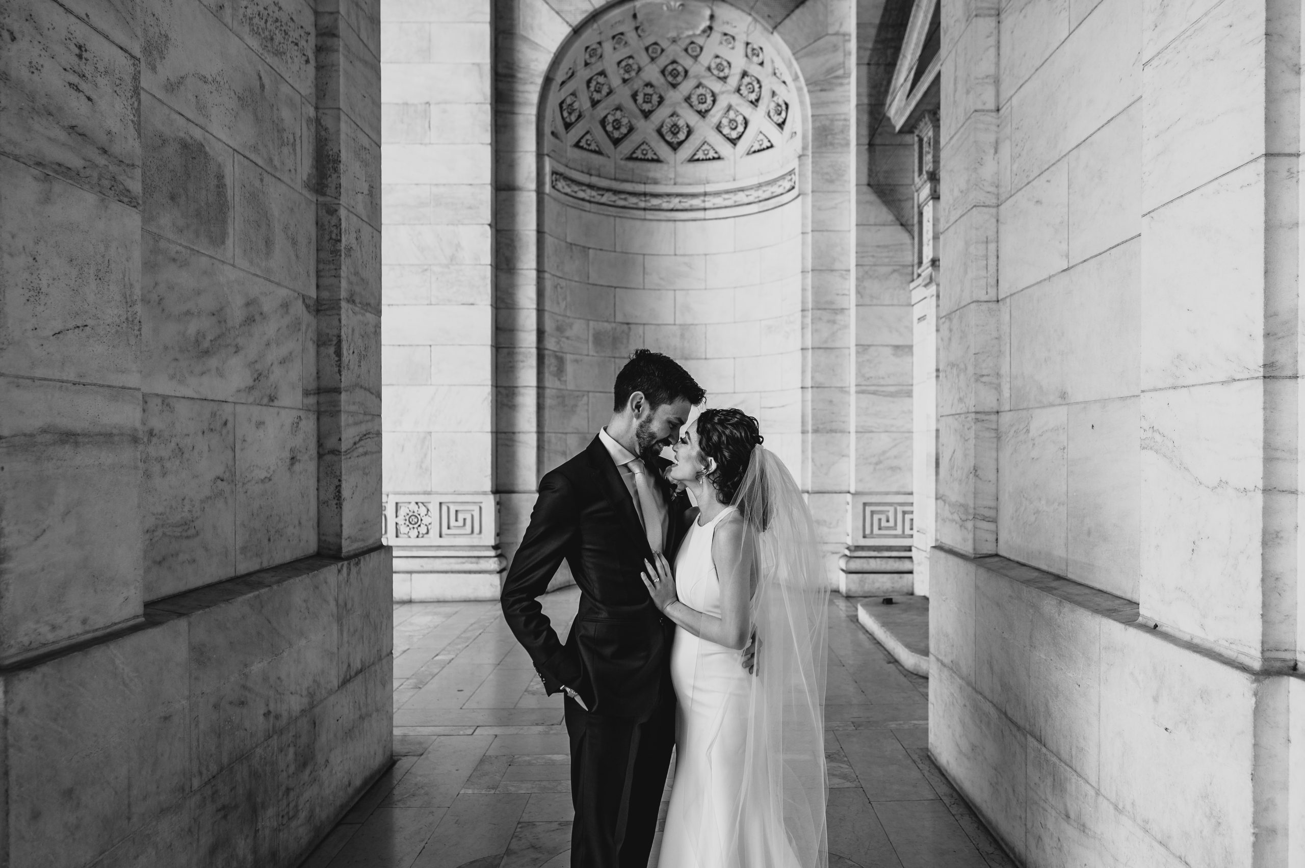 Couple at their New York Public Library Engagements and Weddings