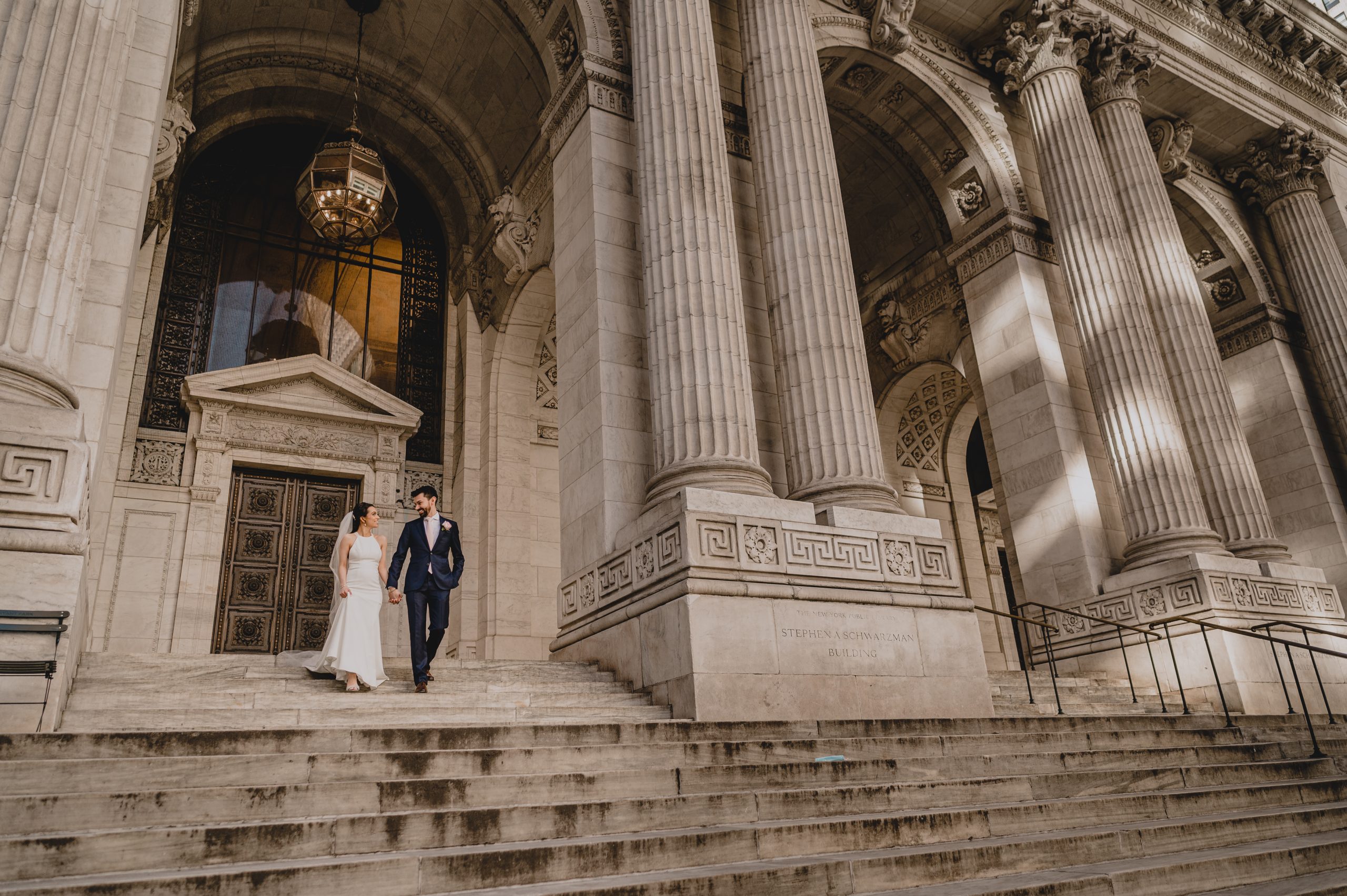 Couple at their New York Public Library Engagements and Weddings