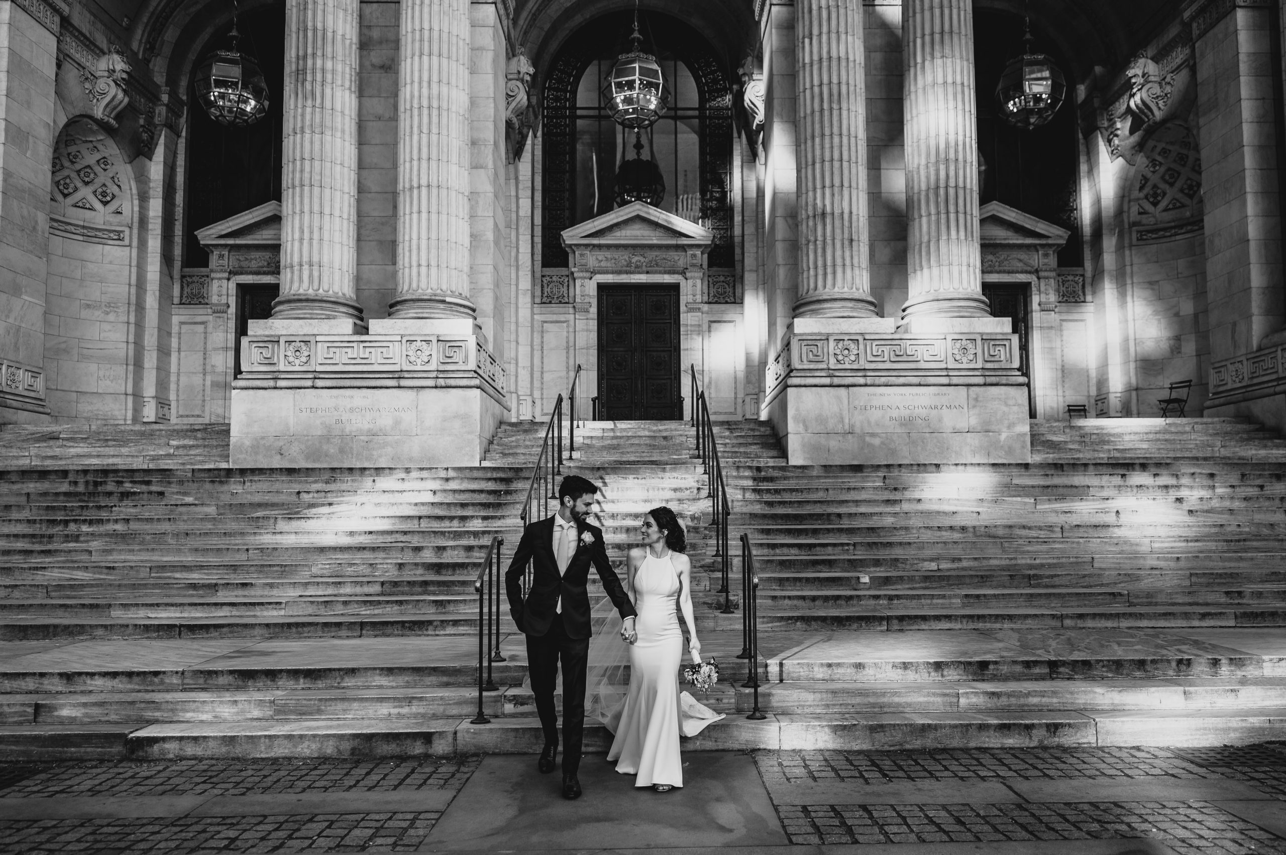 Couple at their New York Public Library Engagements and Weddings