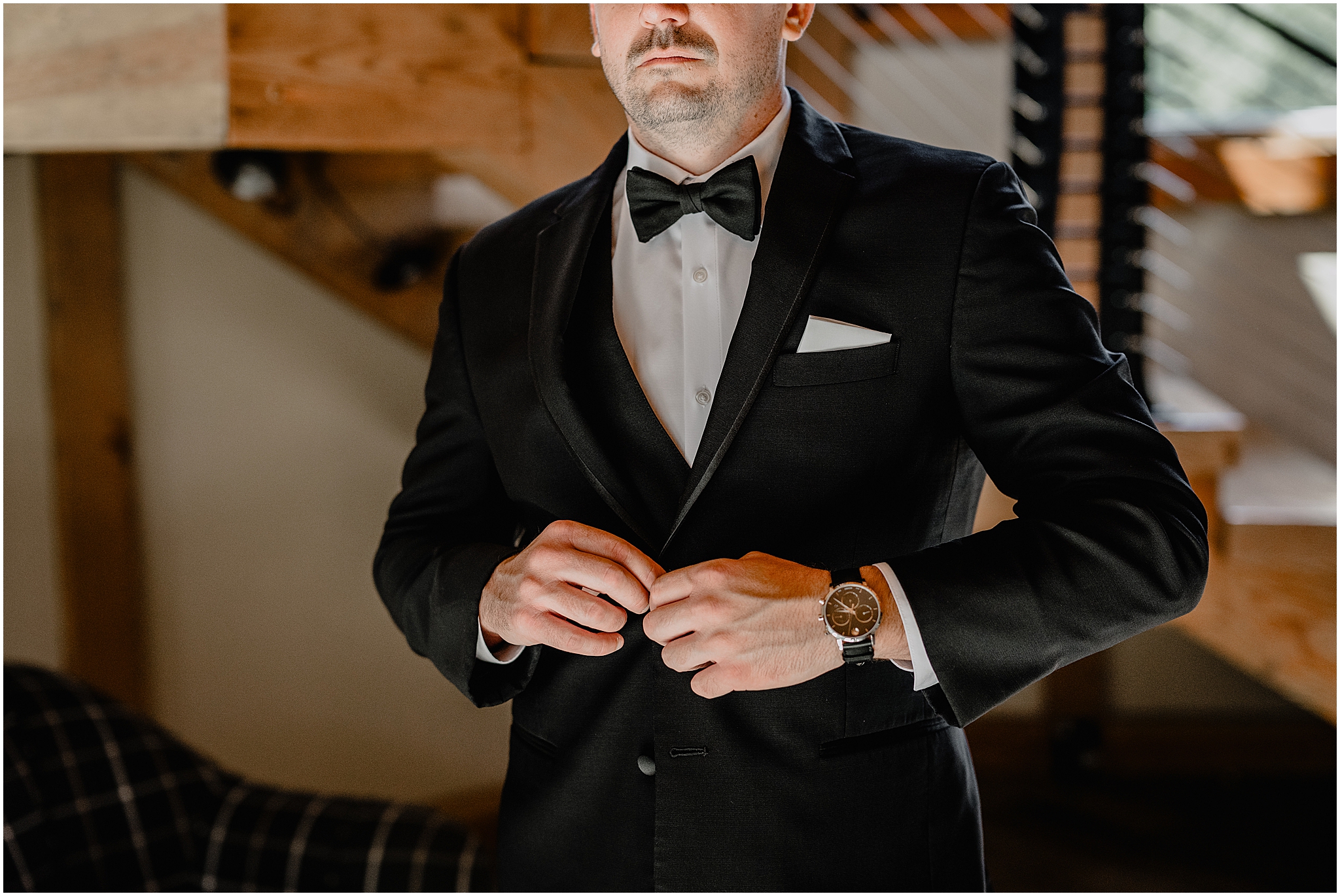 Groom getting ready for his wedding at Rock Island Lake Club.