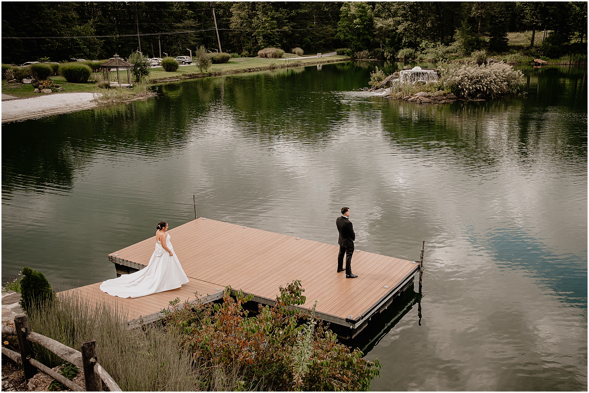 Couple’s first look at their wedding at Rock Island Lake Club.