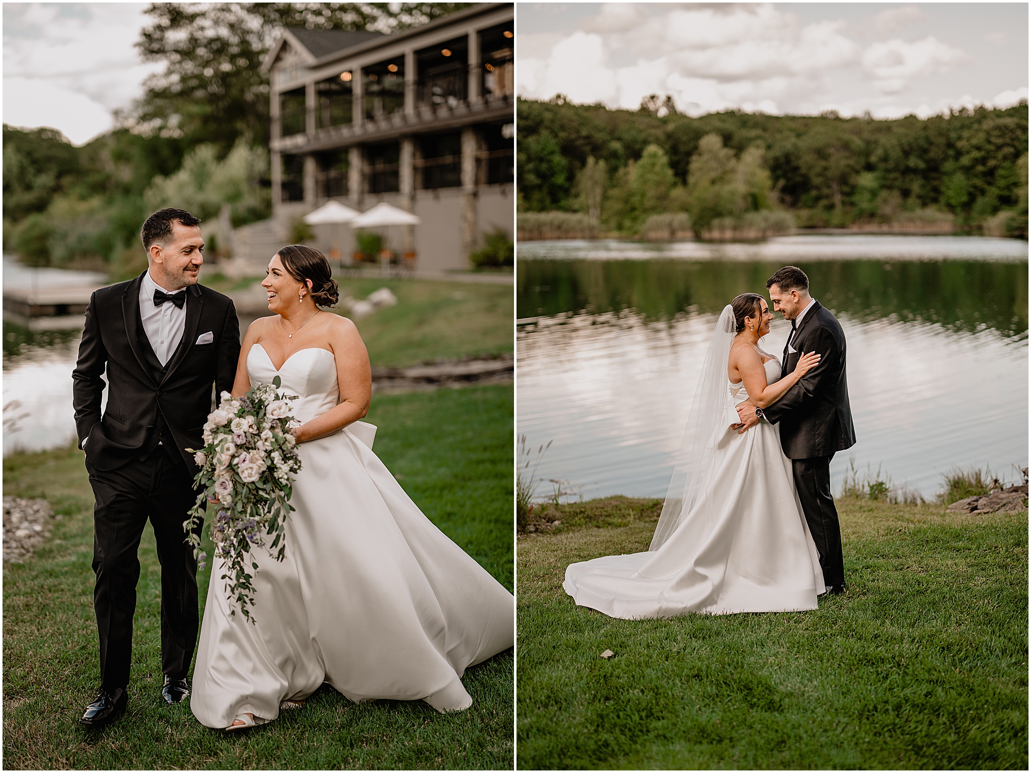 Couple portrait by the lake at their wedding at Rock Island Lake Club.