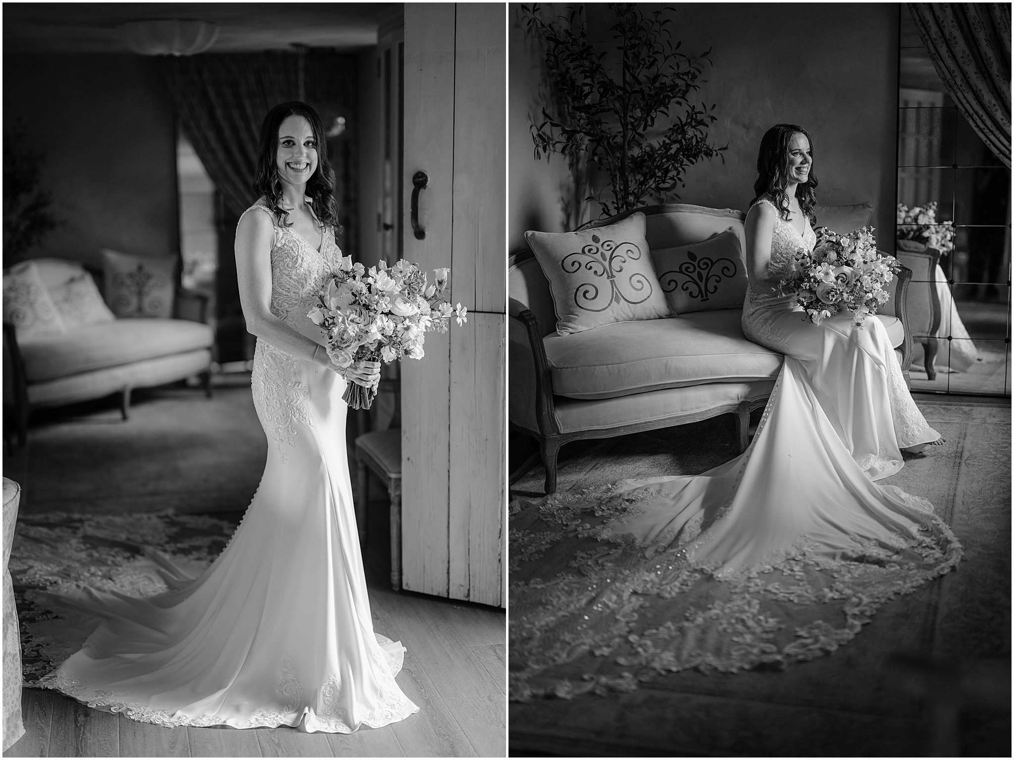 Bride's portraits before her Summer Crossed Keys Estate wedding.
