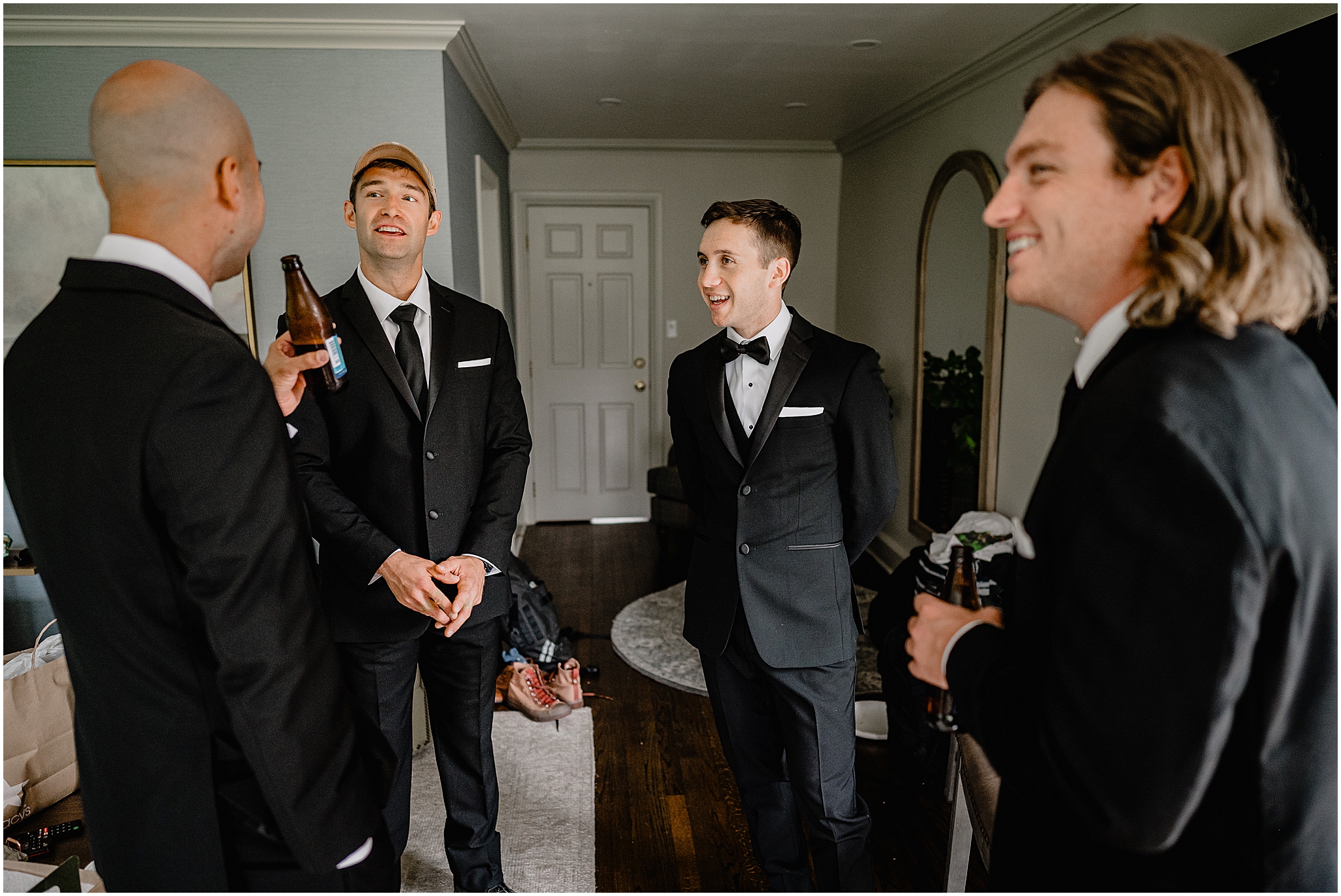 Groom with his best men before his Summer Crossed Keys Estate wedding.