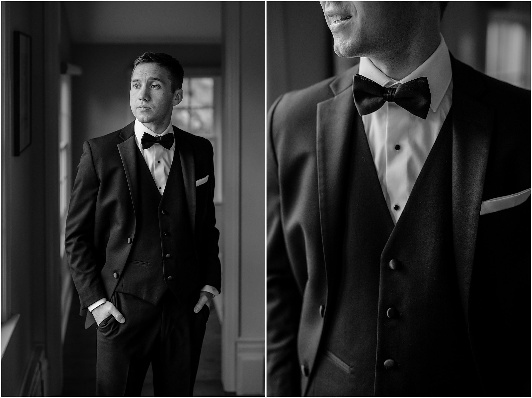 Groom's portraits before his Summer Crossed Keys Estate wedding.