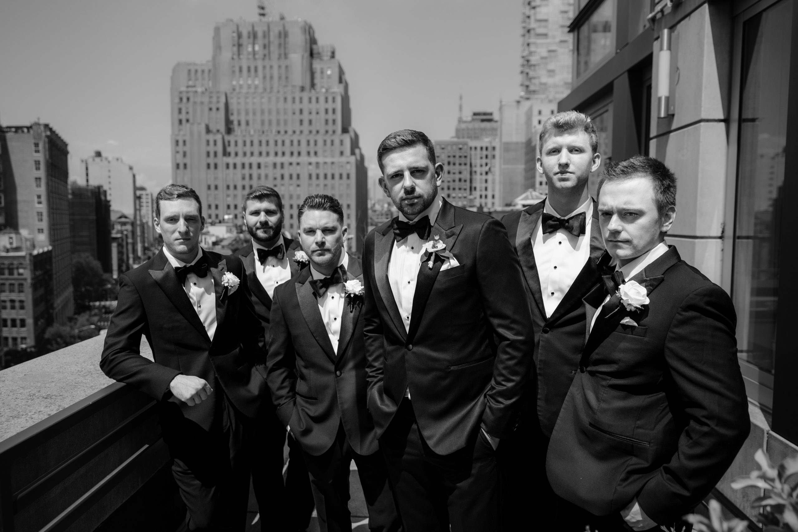 Groom with his groomsmen during weddings at Tribeca Rooftop in New York City