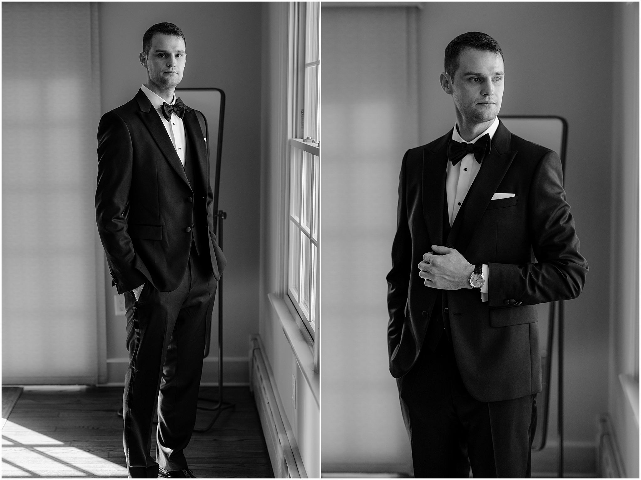 Groom's portrait before their fall wedding at Crossed Keys Estate.