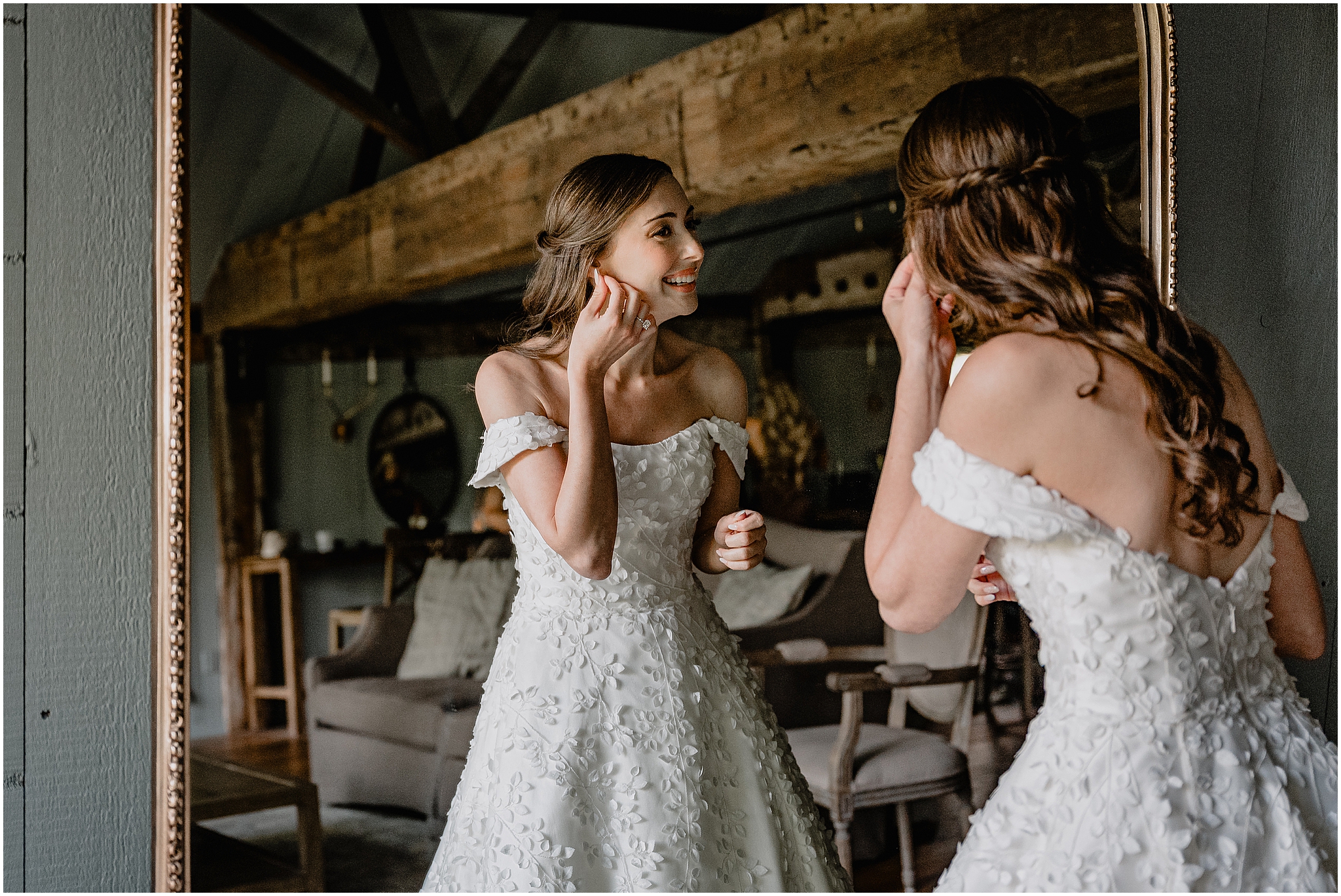 Bride getting ready before their fall wedding at Crossed Keys Estate.