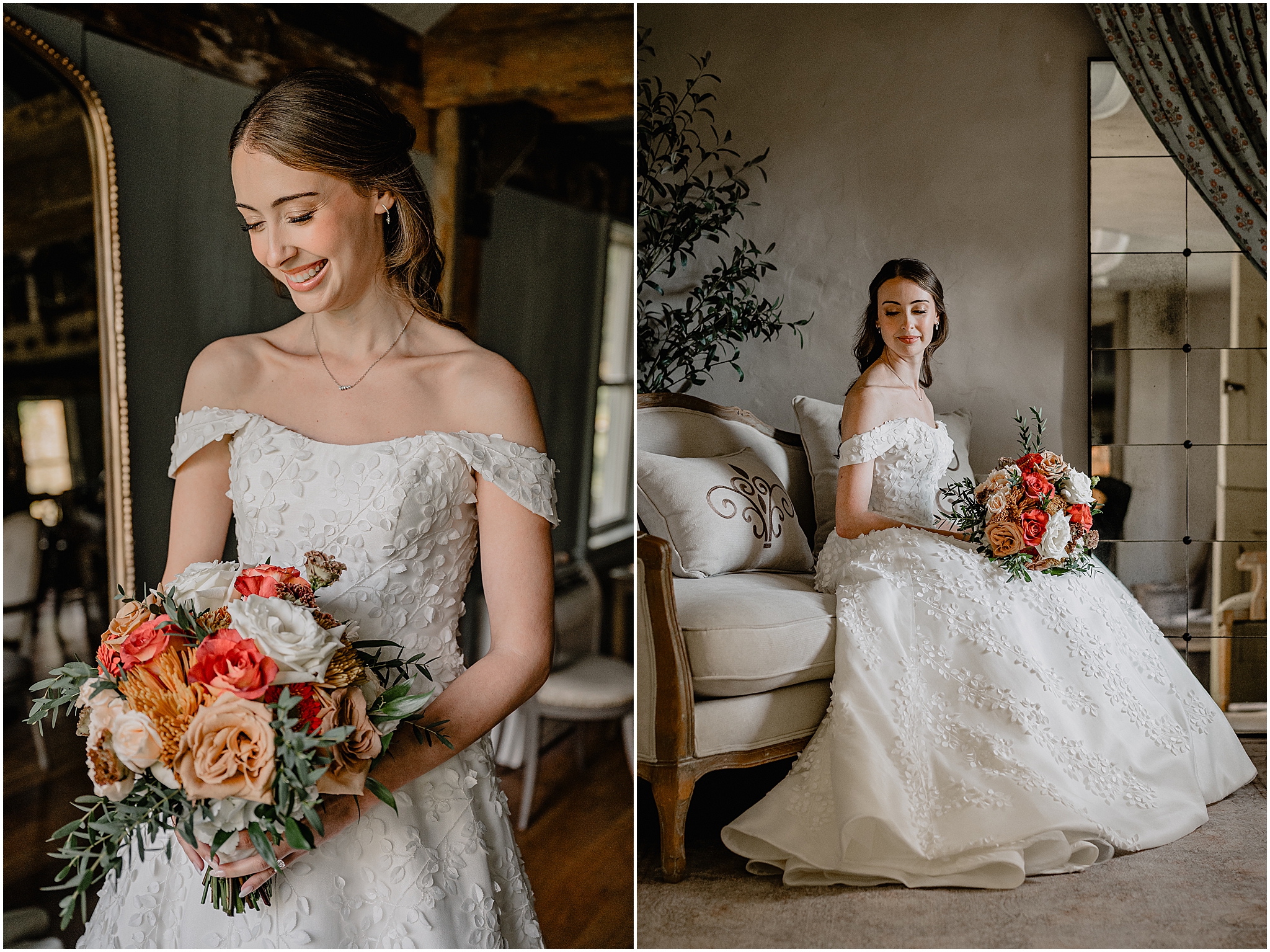 Bride's portraits before their fall wedding at Crossed Keys Estate.
