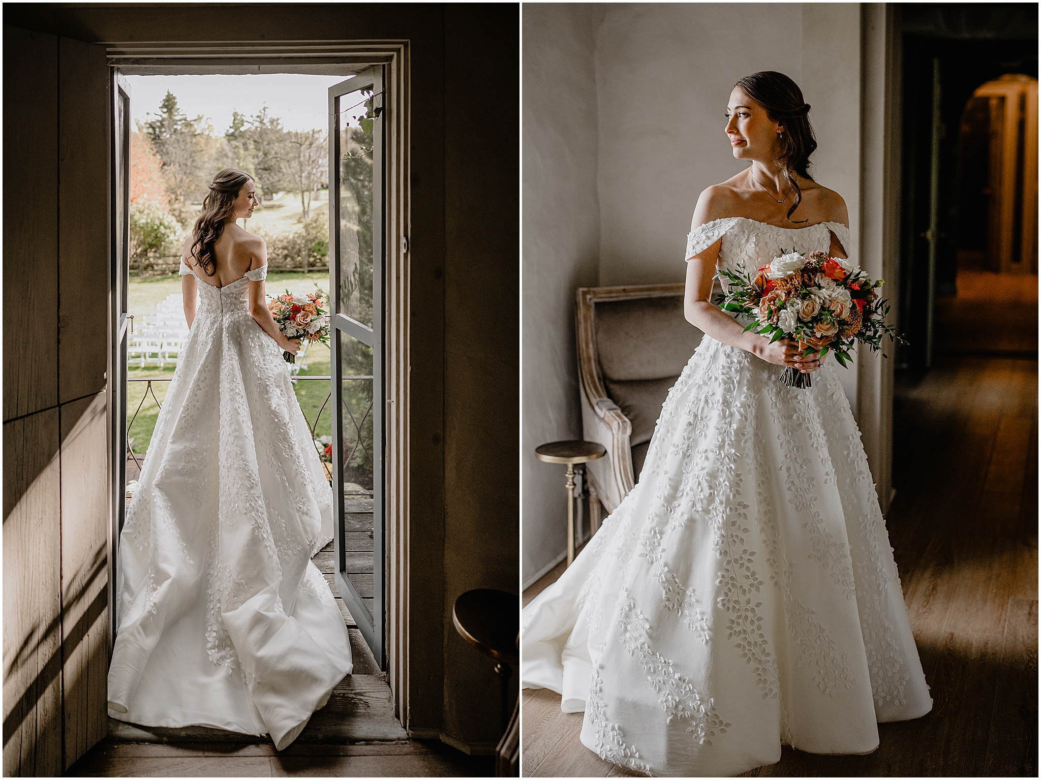 Bride's stunning portraits before their fall wedding at Crossed Keys Estate.