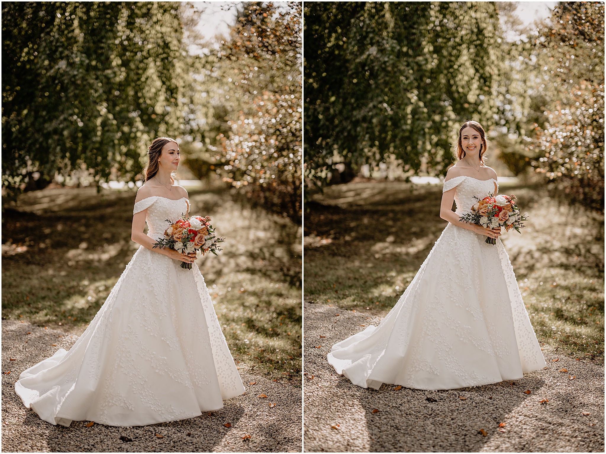 Bride's stunning portraits before their fall wedding at Crossed Keys Estate.
