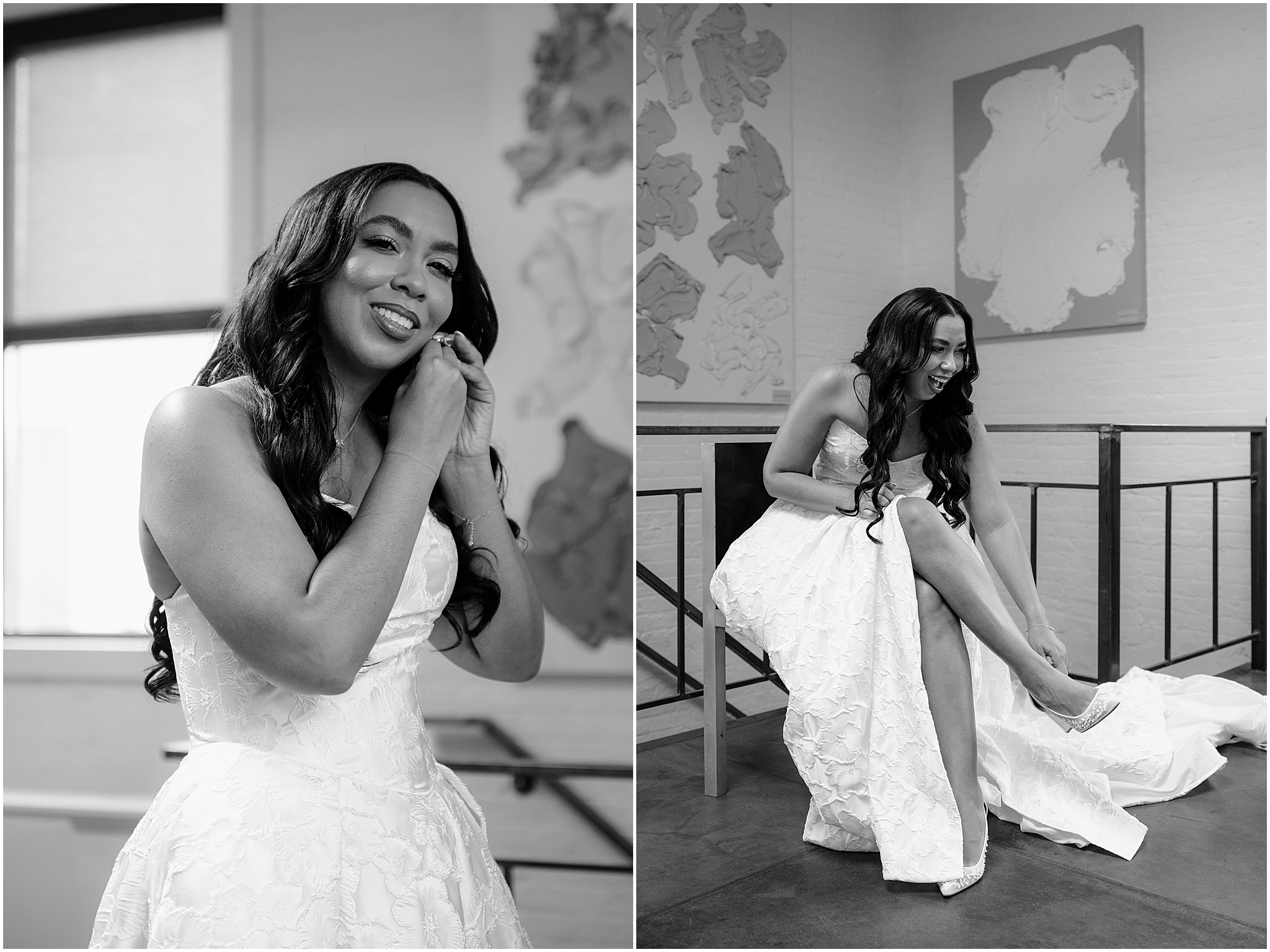 Bride getting ready before her Intimate Fall Wedding at The Foundry LIC.