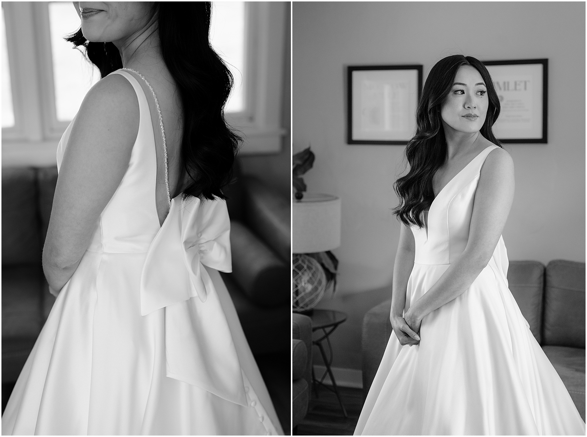 Bride's elegant portraits before the wedding at Perona Farms Reserve, showcasing timeless beauty.