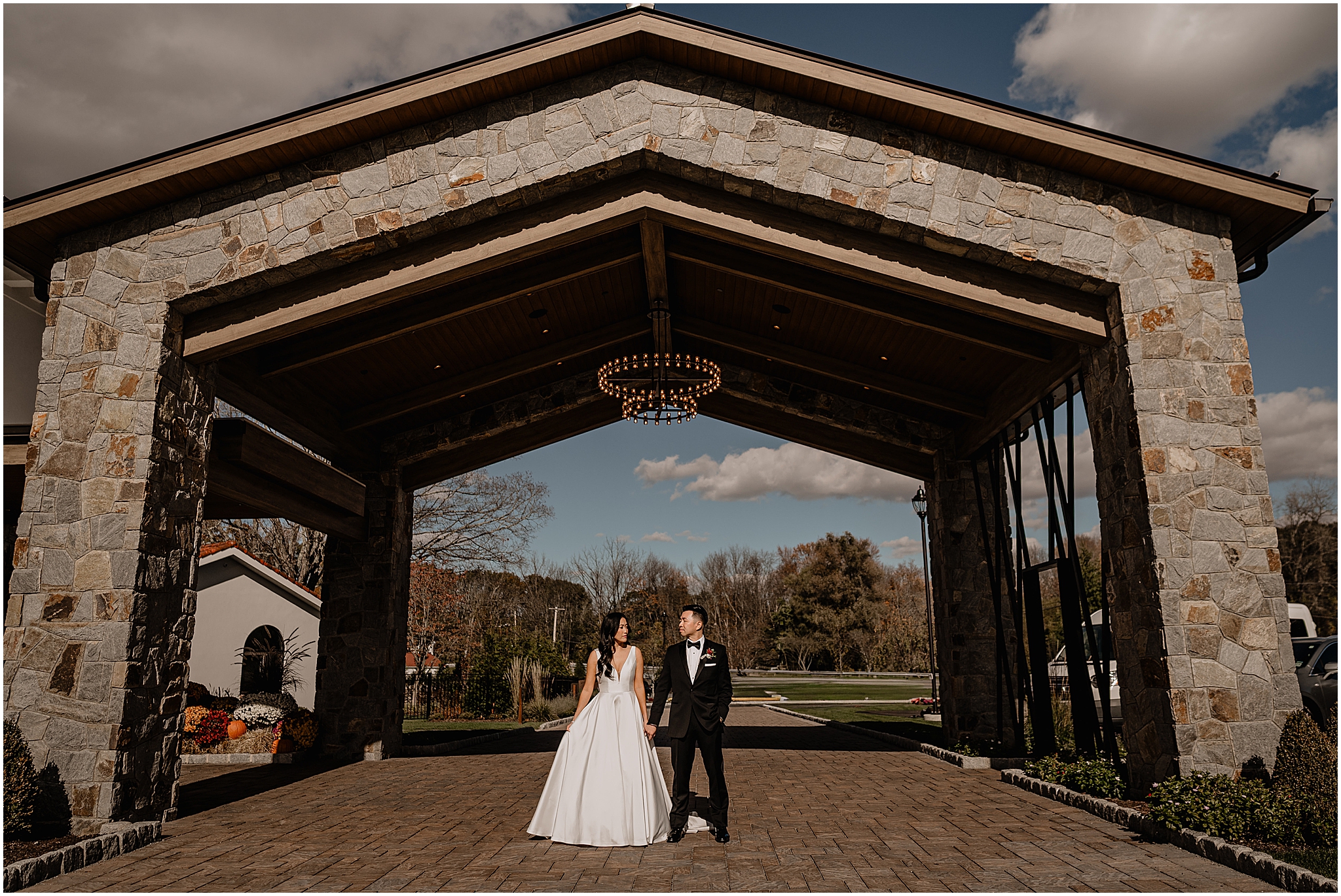 Couple portraits during their fall wedding at Perona Farms Reserve, showcasing their love and connection amidst the beautiful autumn scenery.