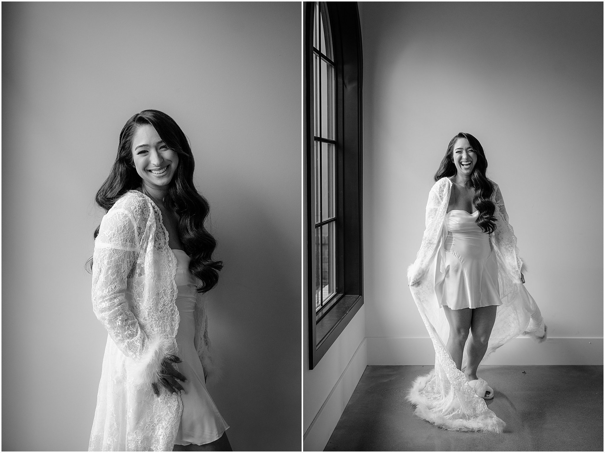 Beautiful bridal portraits before the ceremony during a fall wedding at Perona Farms Refinery, capturing timeless elegance and soft autumn light.