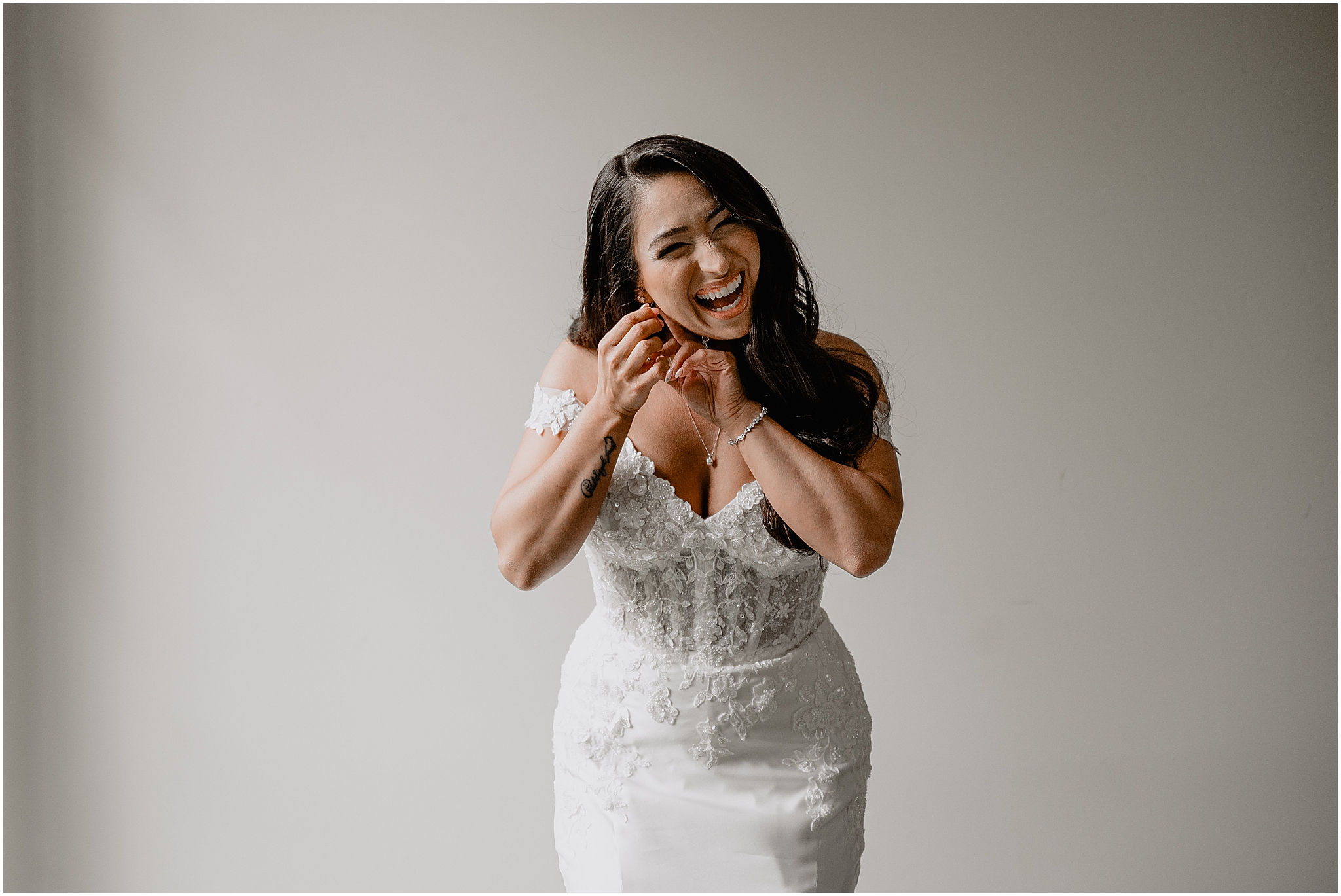 Beautiful bridal portraits before the ceremony during a fall wedding at Perona Farms Refinery, capturing timeless elegance and soft autumn light.