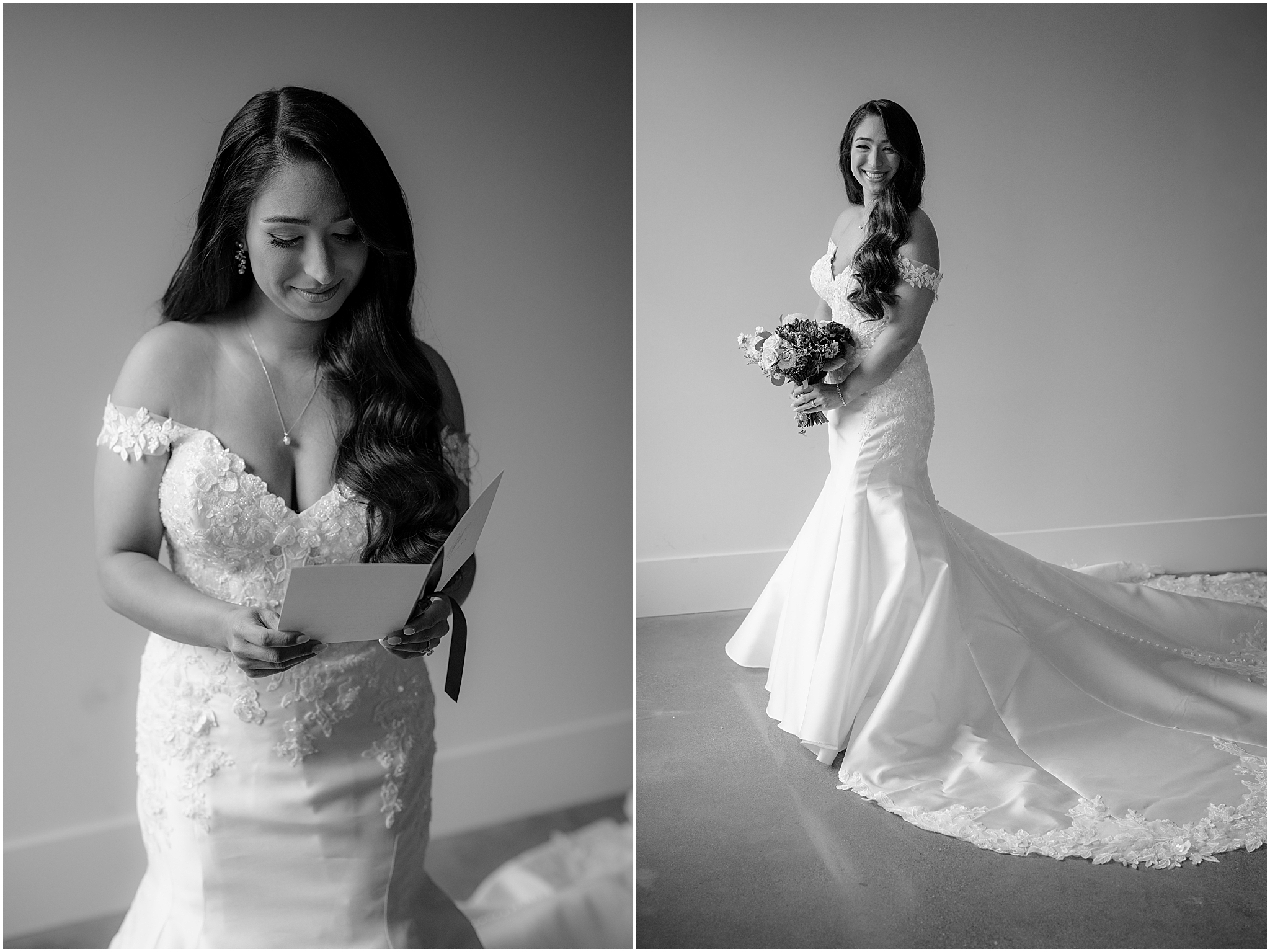 Beautiful bridal portraits before the ceremony during a fall wedding at Perona Farms Refinery, capturing timeless elegance and soft autumn light.