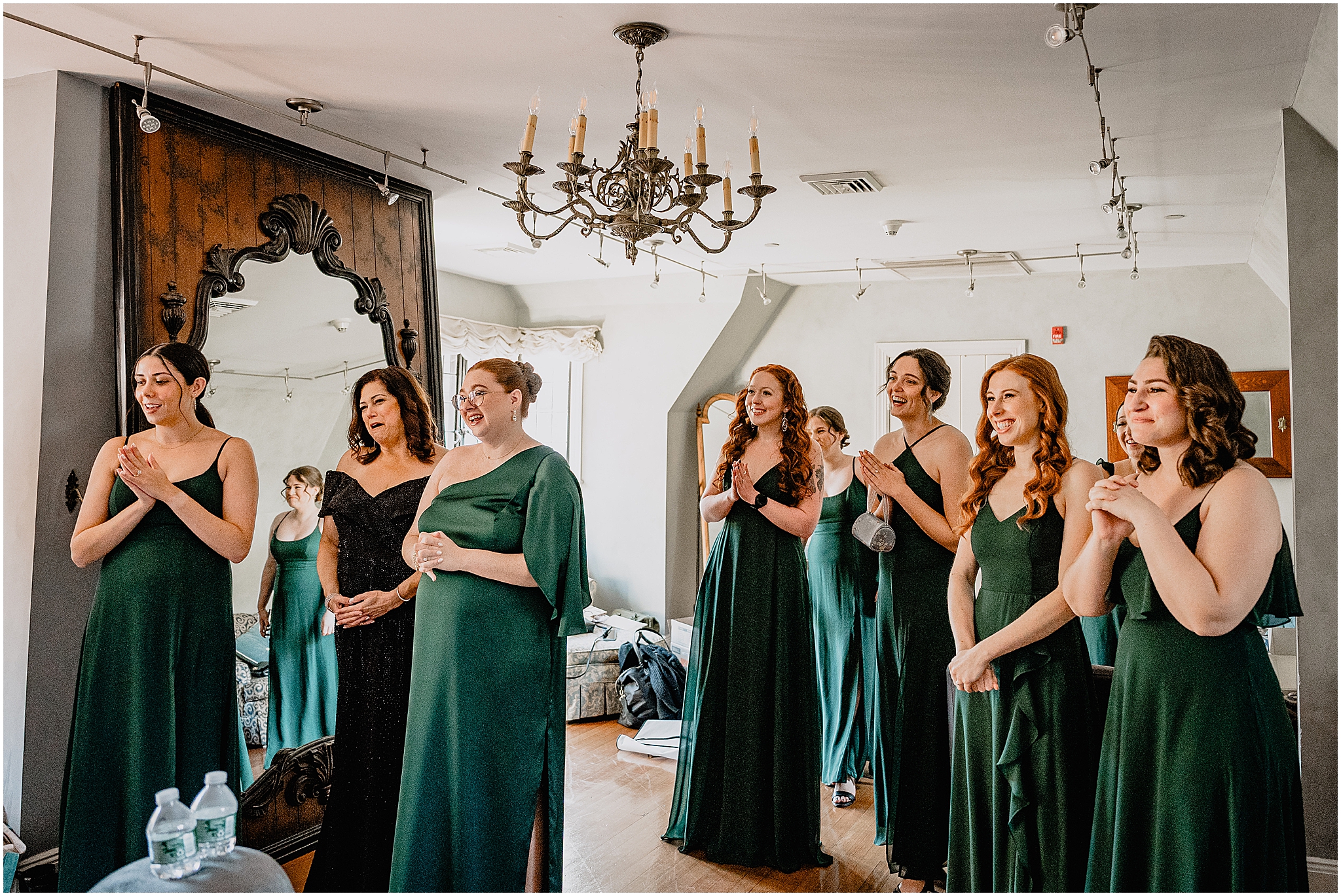 Bridemaids before the halloween wedding at Pleasantdale Chateau
