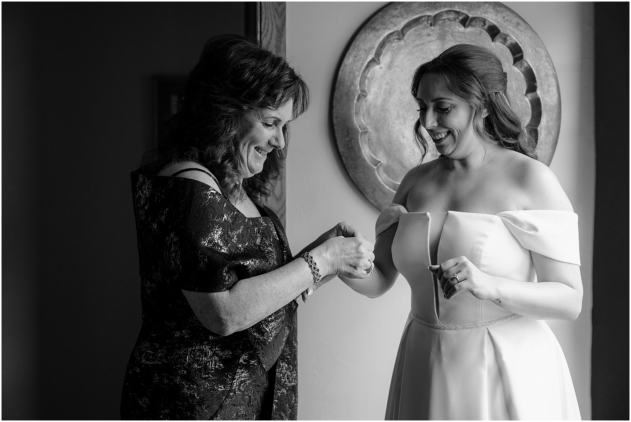 Bride getting ready before her halloween wedding at Pleasantdale Chateau.