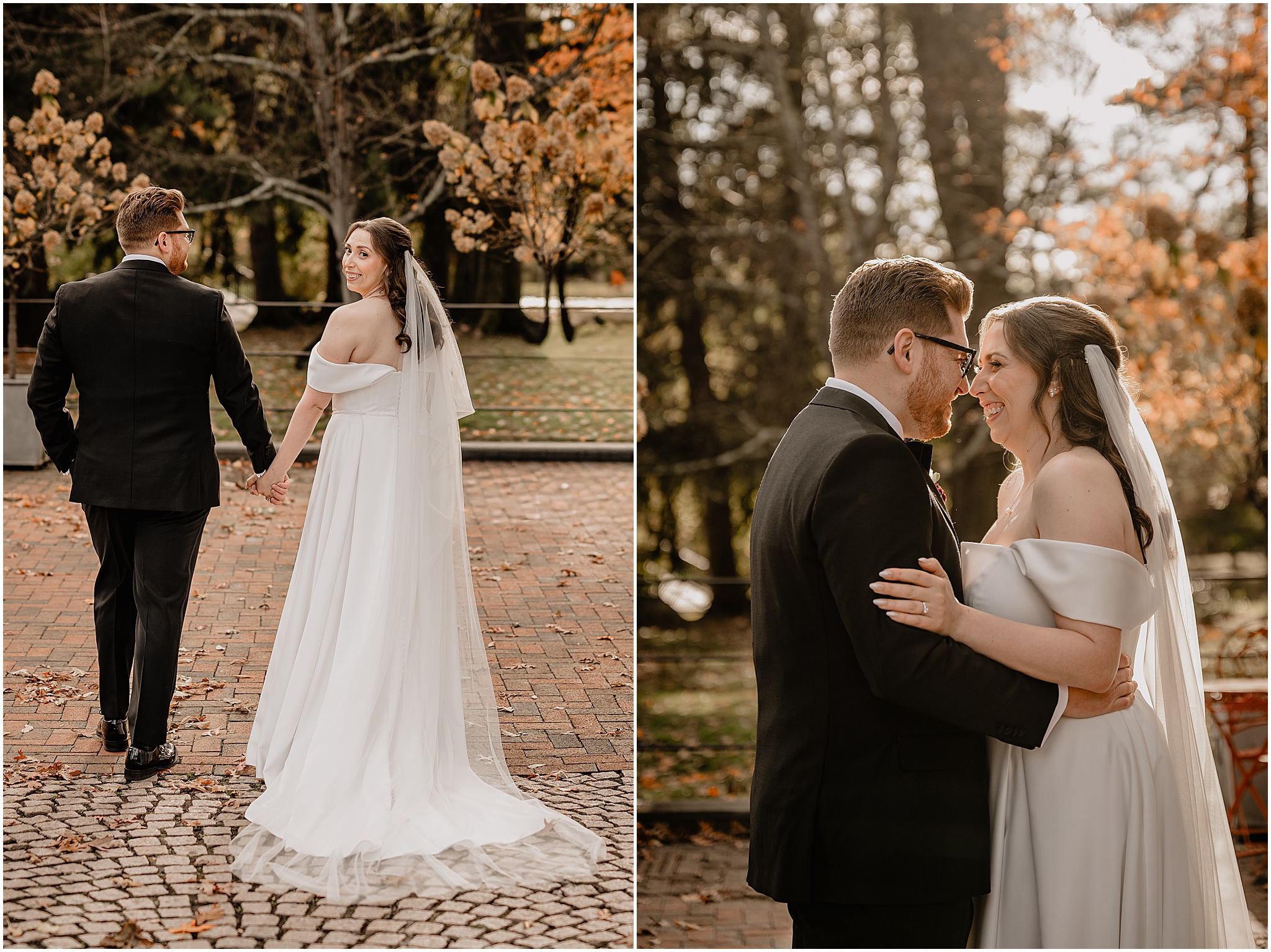 Couple’s portraits before their halloween wedding at Pleasantdale Chateau, captured in soft natural light with a timeless, intimate feel.