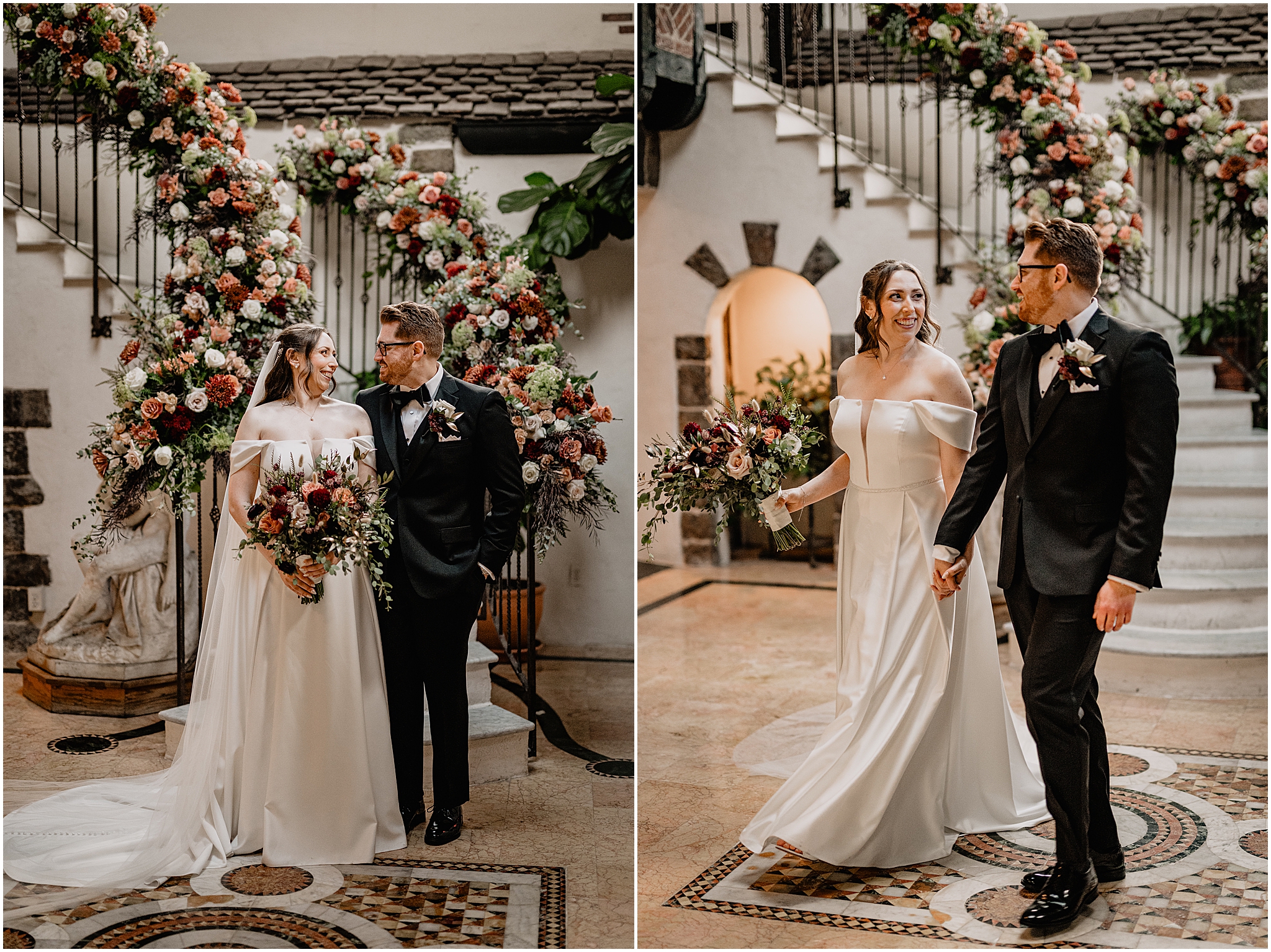 Couple’s portraits before their halloween wedding at Pleasantdale Chateau.