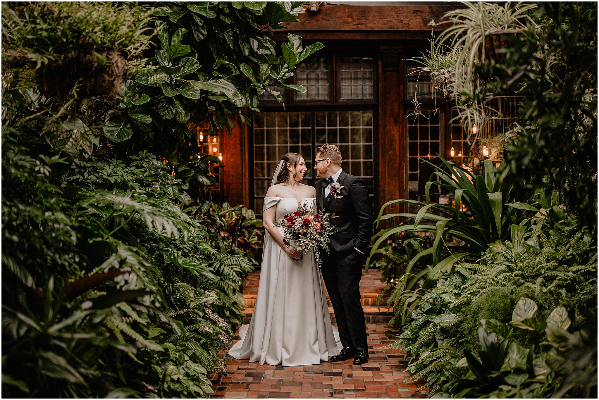 Couple’s portraits before their halloween wedding at Pleasantdale Chateau.
