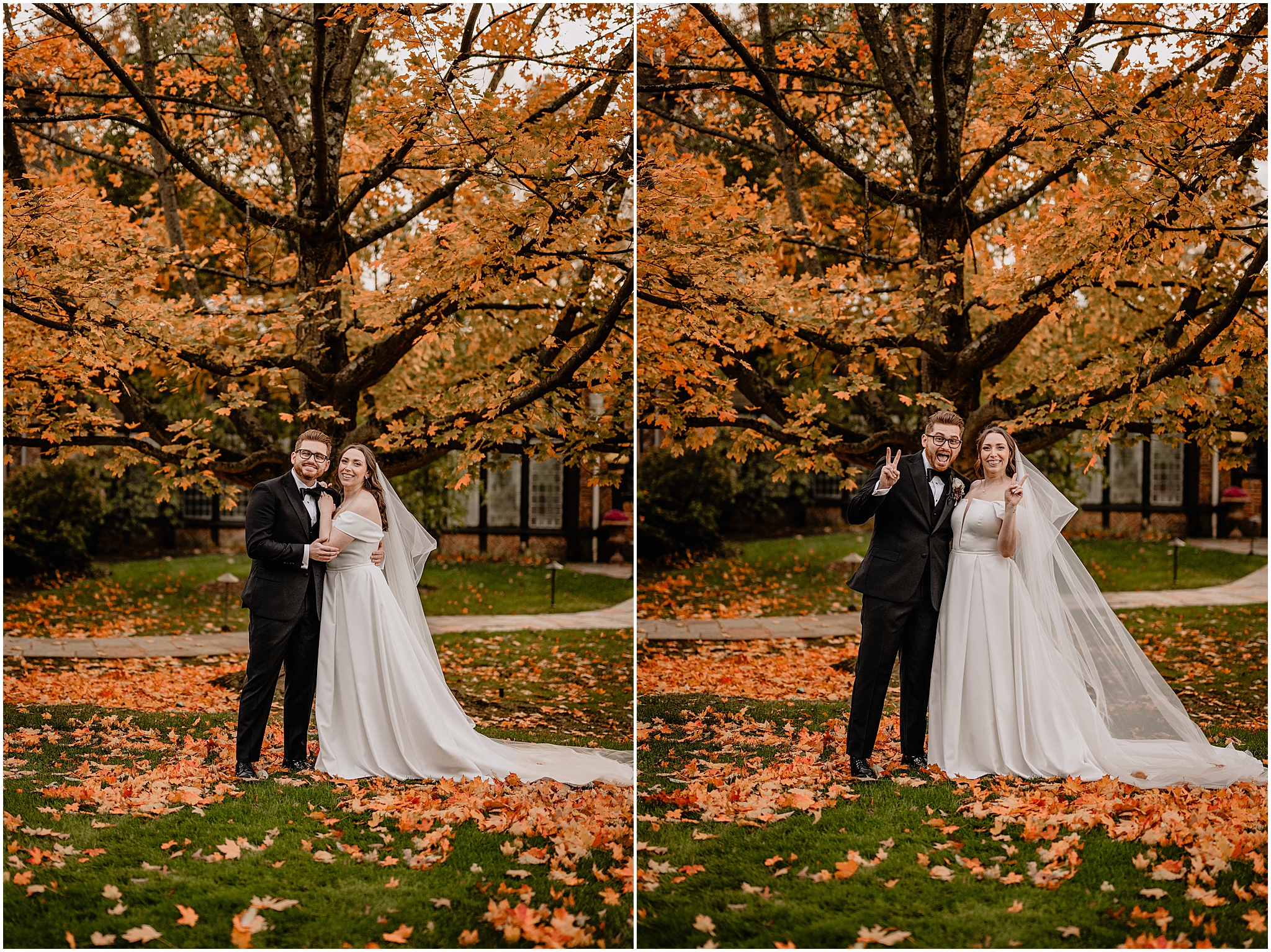 Couple’s portraits before their halloween wedding at Pleasantdale Chateau, captured in soft natural light with a timeless, intimate feel.
