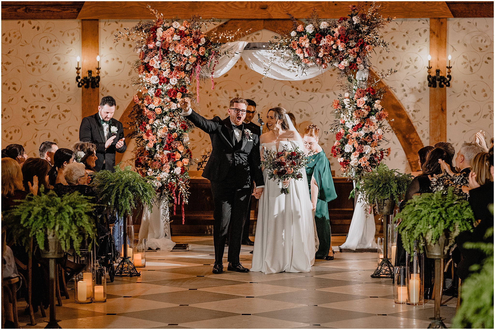Couple during their halloween wedding at Pleasantdale Chateau