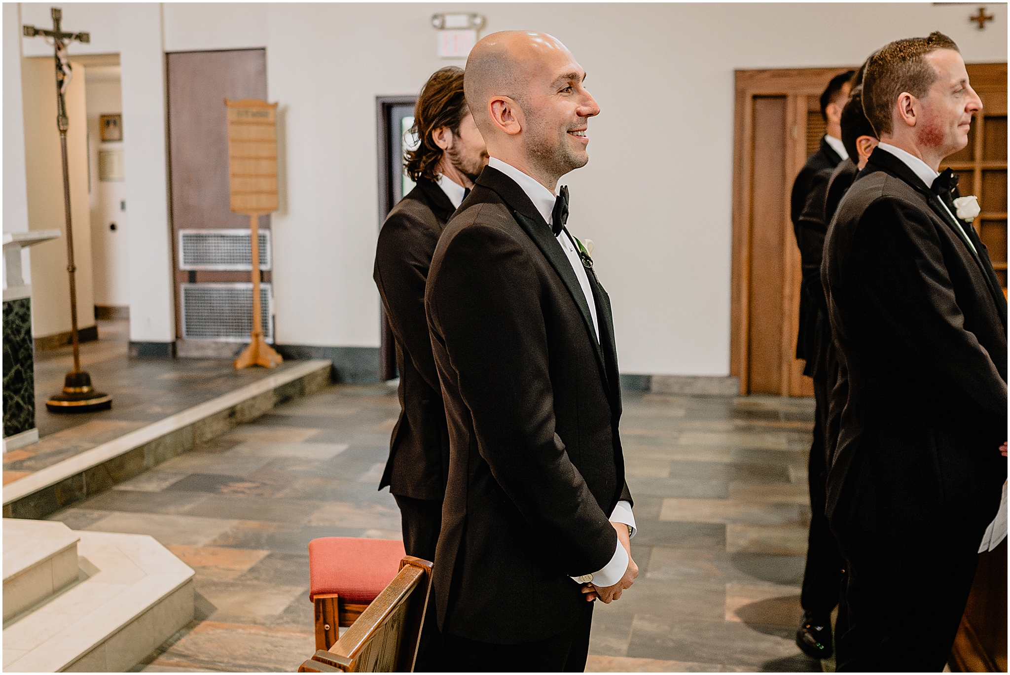 Groom waiting at the altar during his Westmount Country Club wedding, anticipating the bride’s arrival.