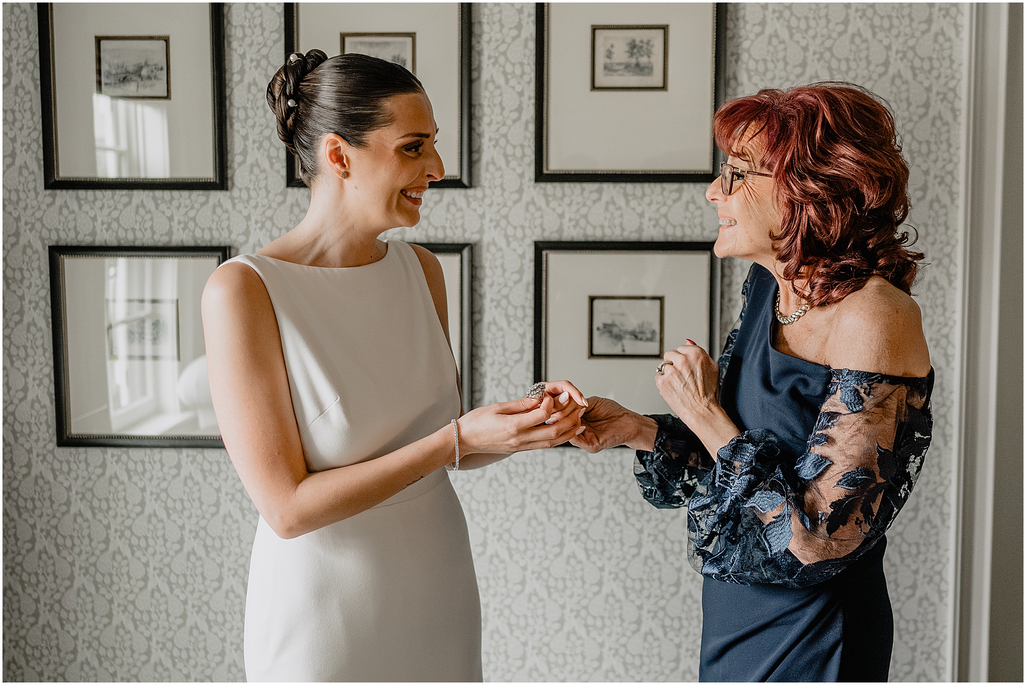 Bride getting ready before their winter wedding at Crossed Keys Estate.