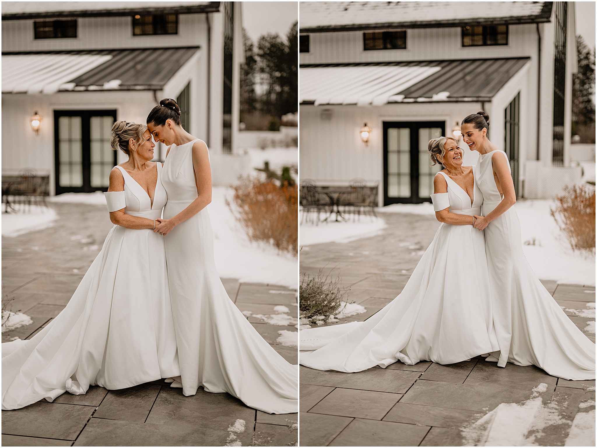Brides before their winter wedding at Crossed Keys Estate.