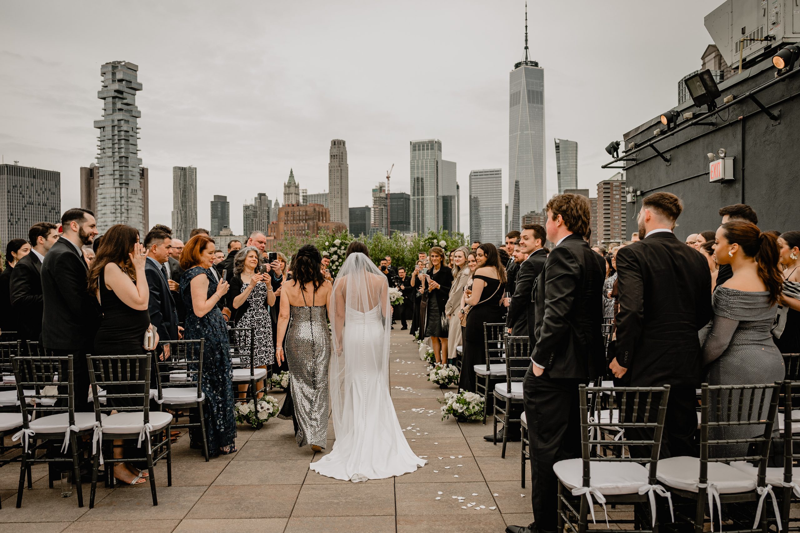 bride walking down the aisle during weddings at Tribeca Rooftop in New York City