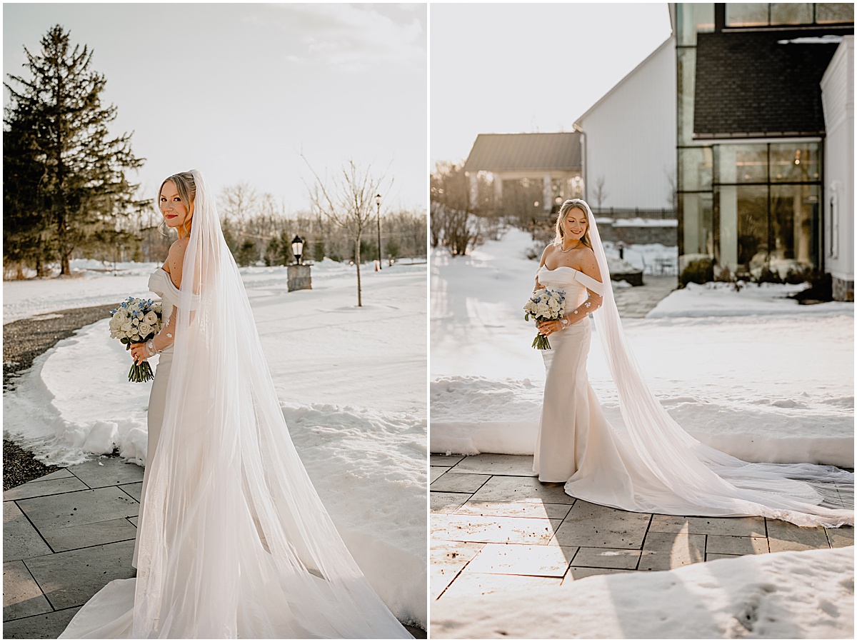 Bride's stunning portraits during their Crossed Keys Estate winter wedding.