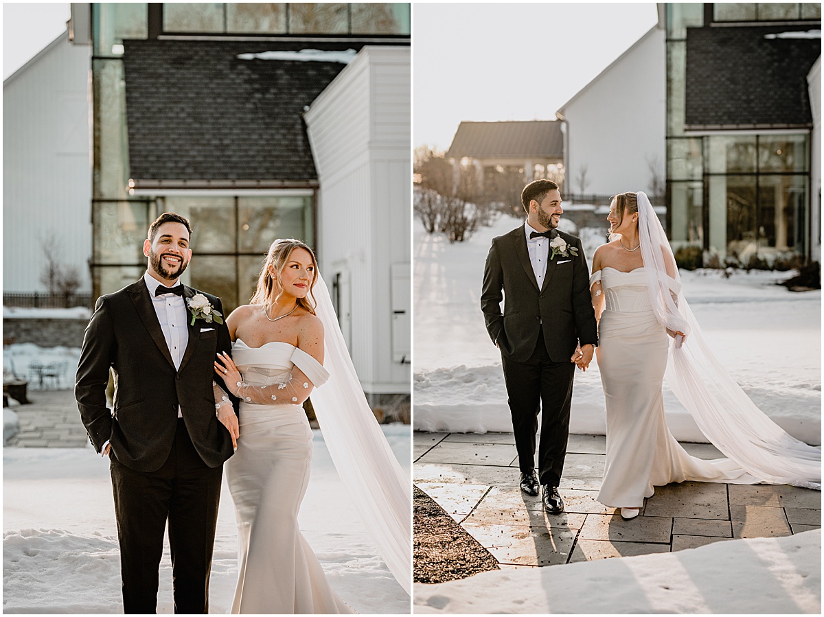 Couple during their Crossed Keys Estate winter wedding.