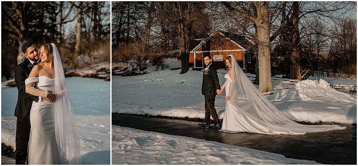Couple during their Crossed Keys Estate winter wedding.