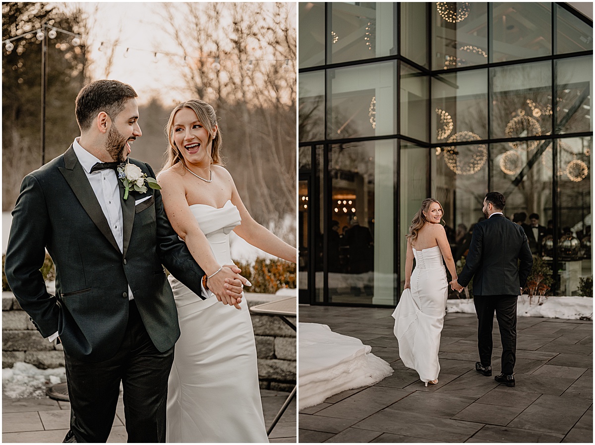 Couple during their Crossed Keys Estate winter wedding.