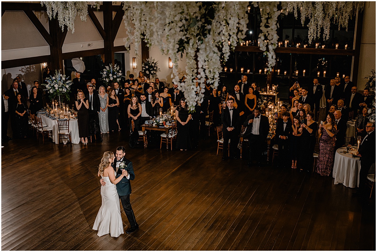 Couple dancing during their Crossed Keys Estate winter wedding.