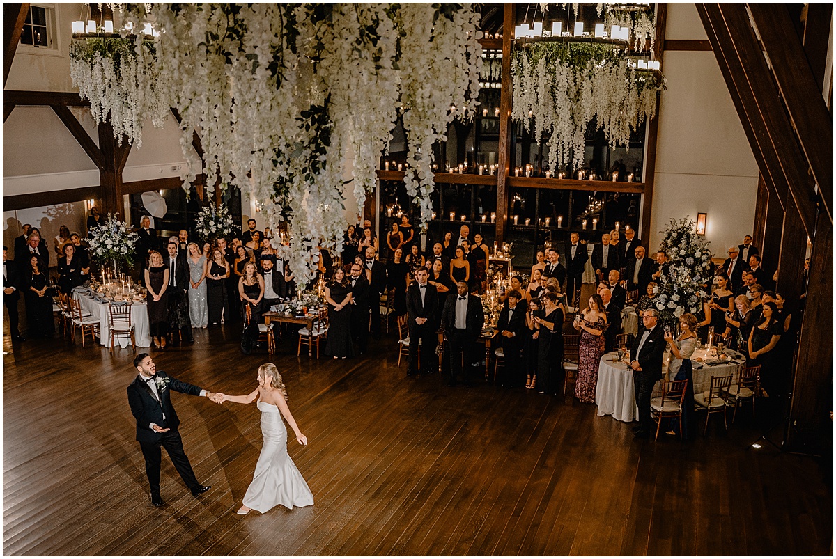Couple dancing during their Crossed Keys Estate winter wedding.