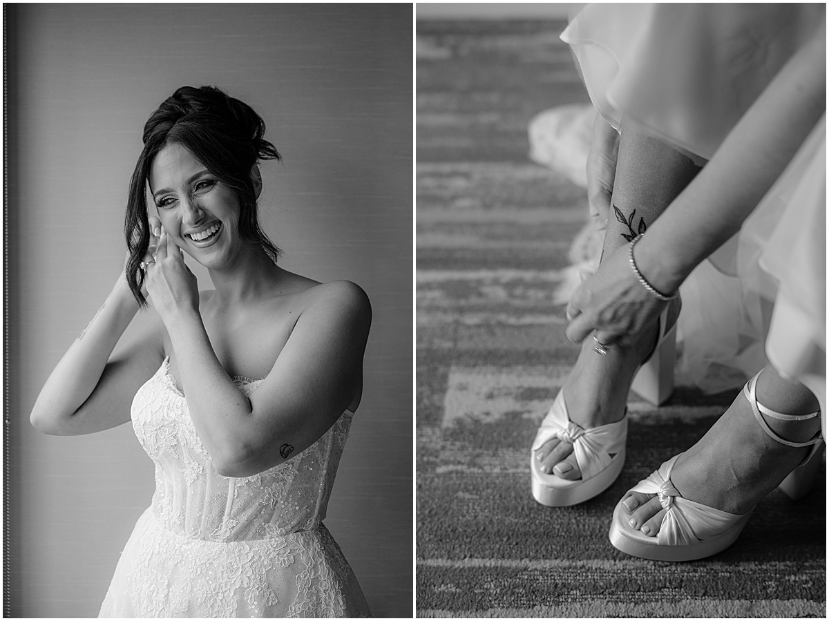 Bride getting ready before her winter Hamilton Manor wedding.
