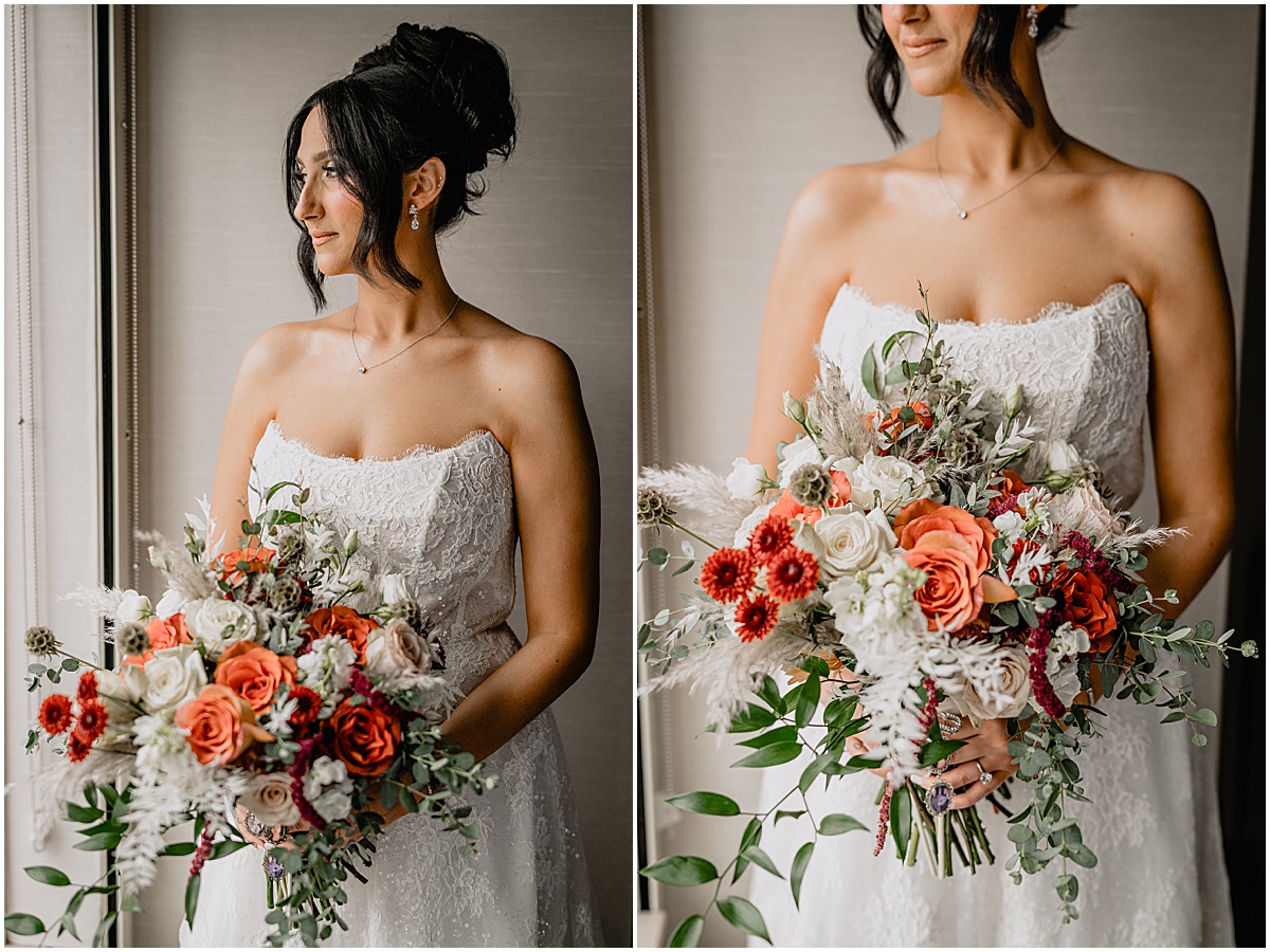 Bride stunning portraits before her winter Hamilton Manor wedding.