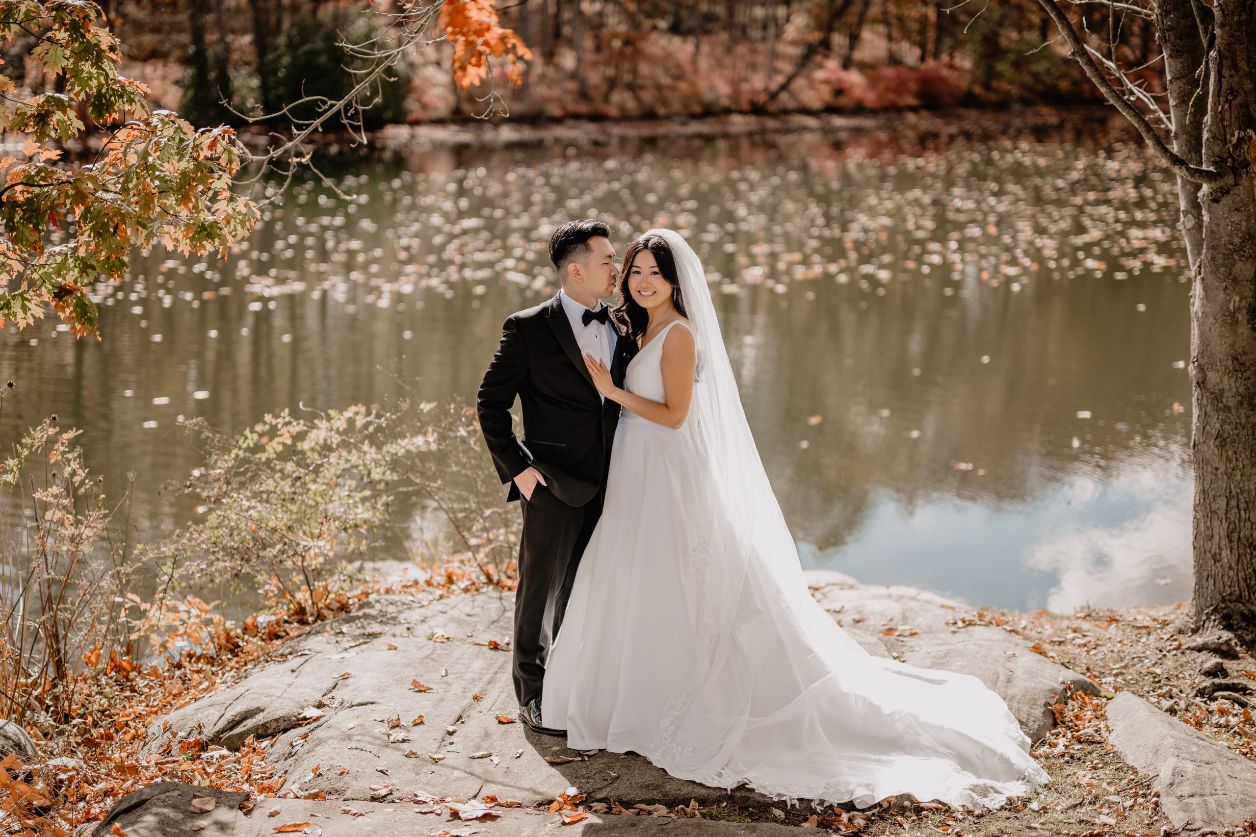 Couple by the lake at The Reserve at Perona Farms Wedding