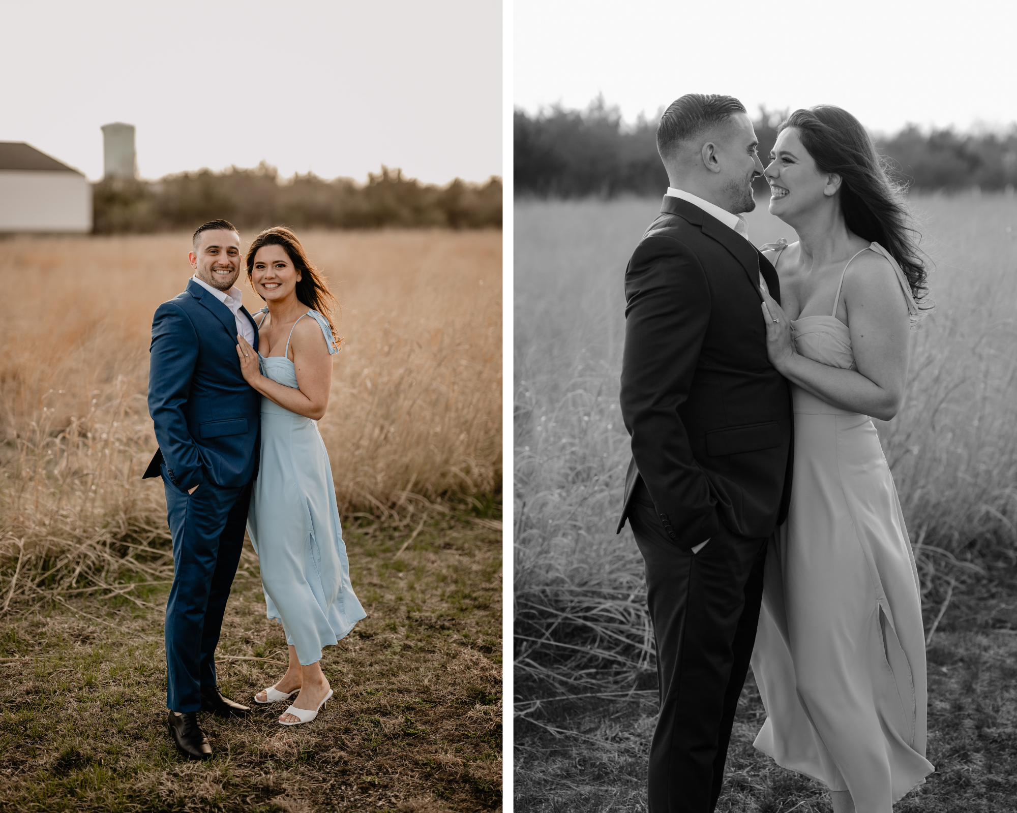 Couple on their engagement session at Sandy Hook Beach.
