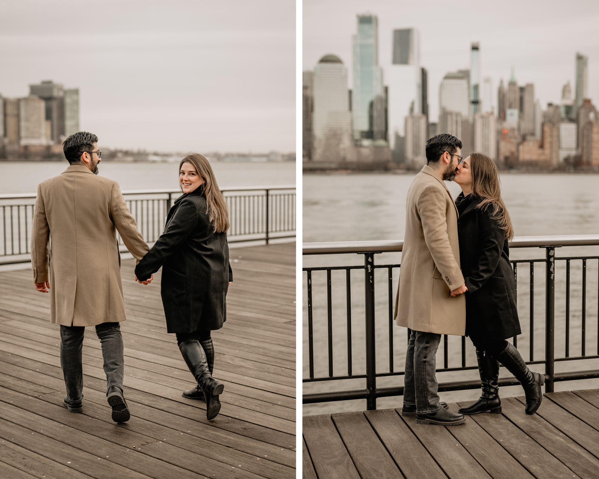 Couple holding hand at their Jersey City rooftop engagement session