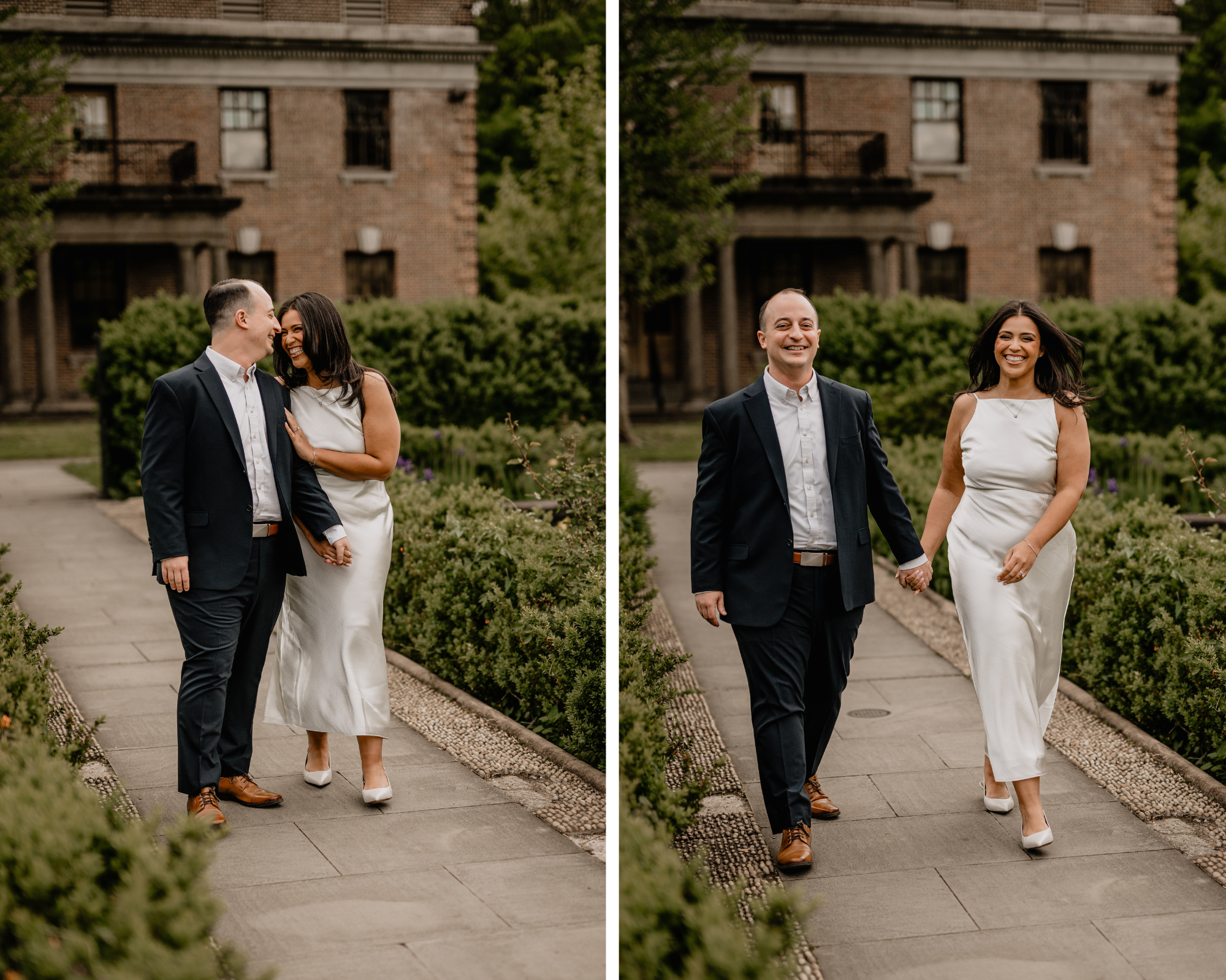 Couple walking while holding hands during their Staten Island Engagement Session